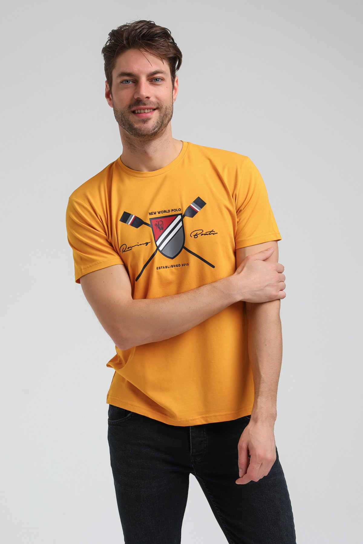 New World Polo Bisiklet Yaka Hardal Regular Custom Tişört 23SSM20351