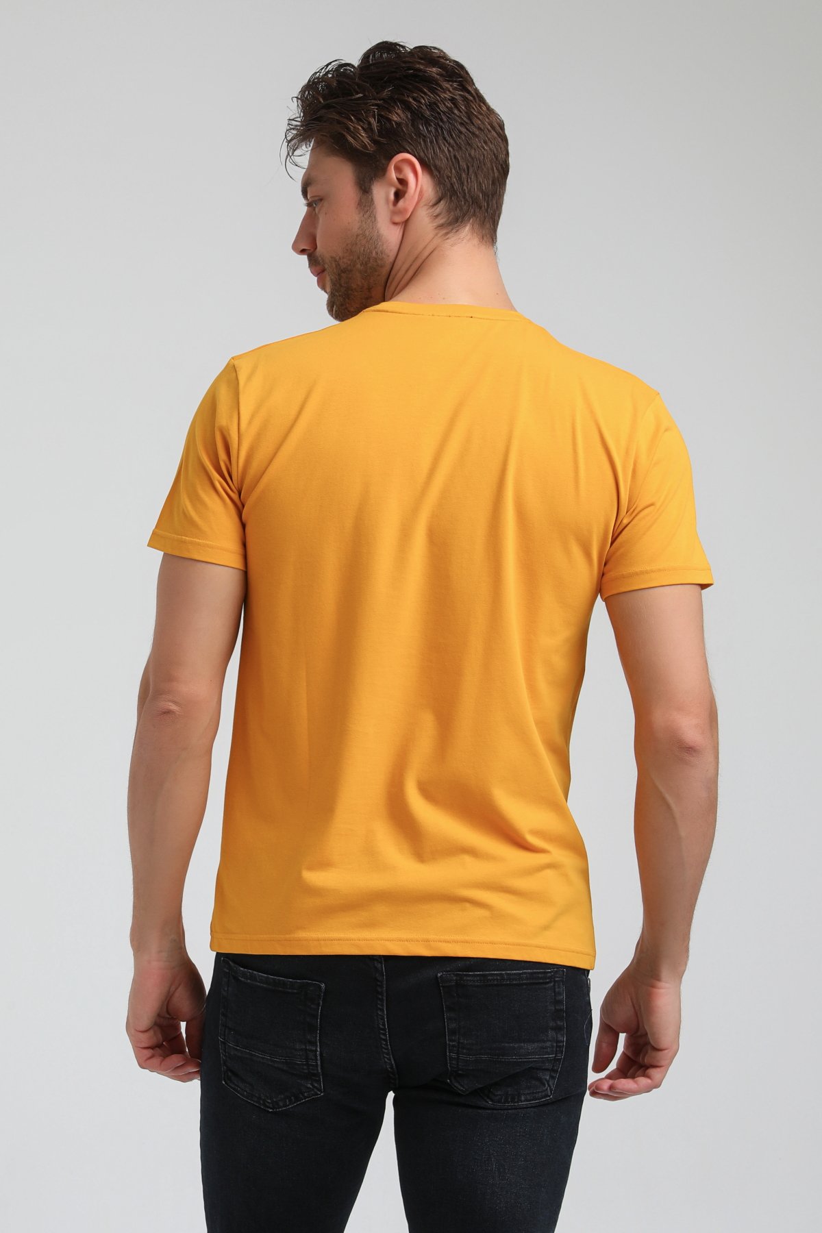 New World Polo Bisiklet Yaka Hardal Regular Custom Tişört 23SSM20351