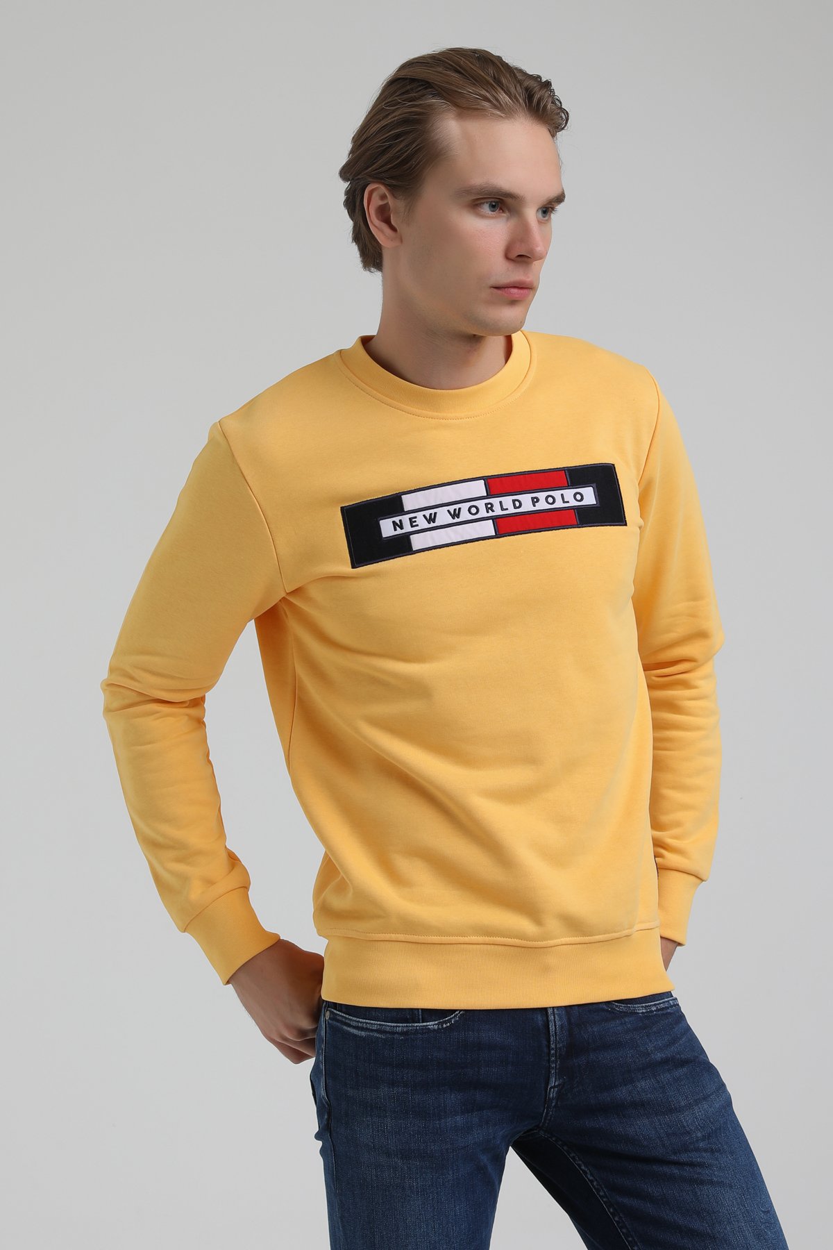 New World Polo Bisiklet Yaka Hardal Regular Sweatshirt 22FWM60124