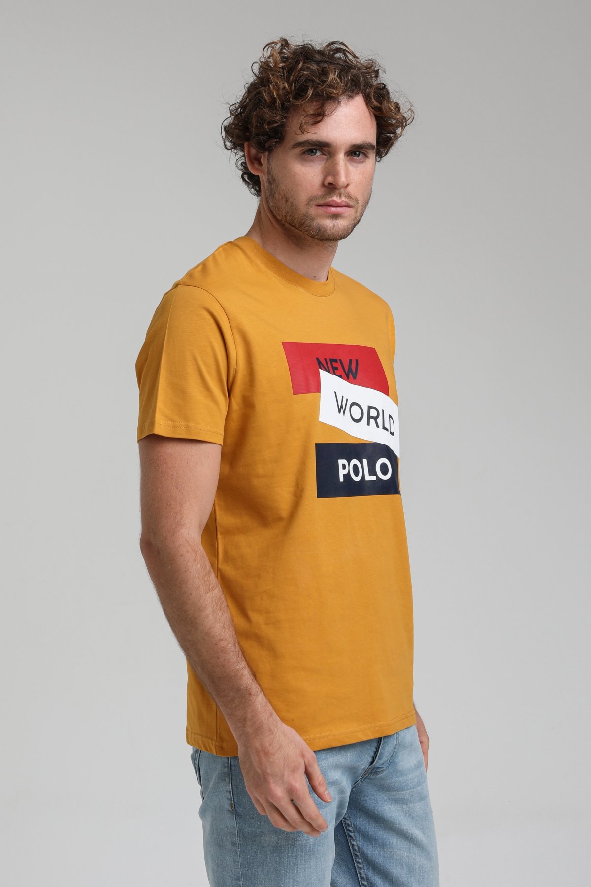 New World Polo Bisiklet Yaka Hardal Regular Custom Tişört 23SSM20314