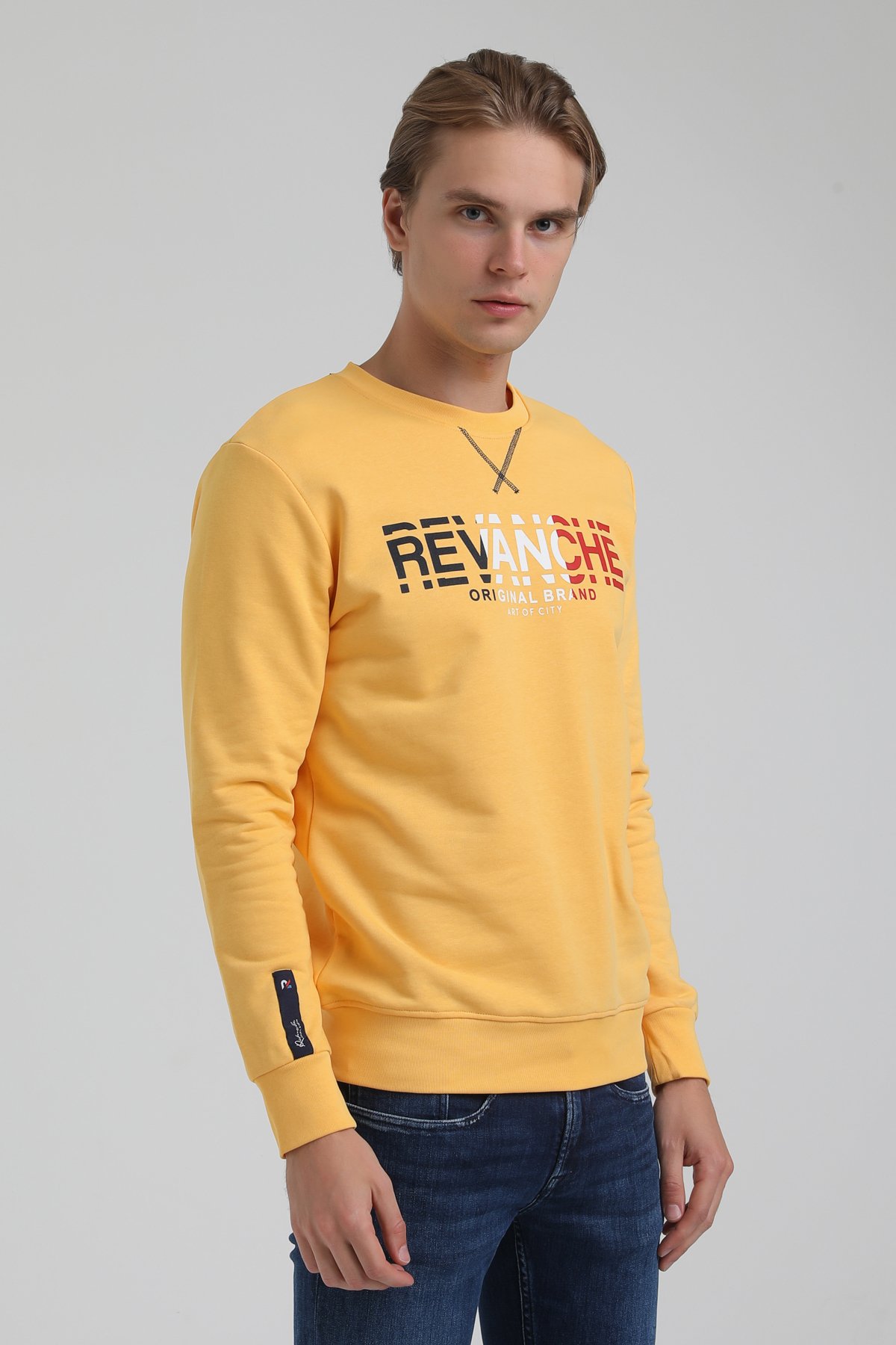 New World Polo Bisiklet Yaka Hardal Regular Sweatshirt 22FWM60123
