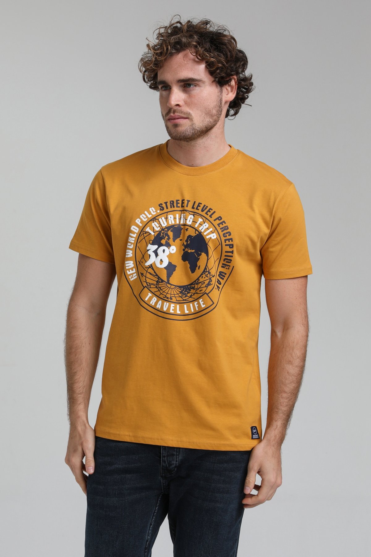 New World Polo Bisiklet Yaka Hardal Regular Custom Tişört 23SSM20292