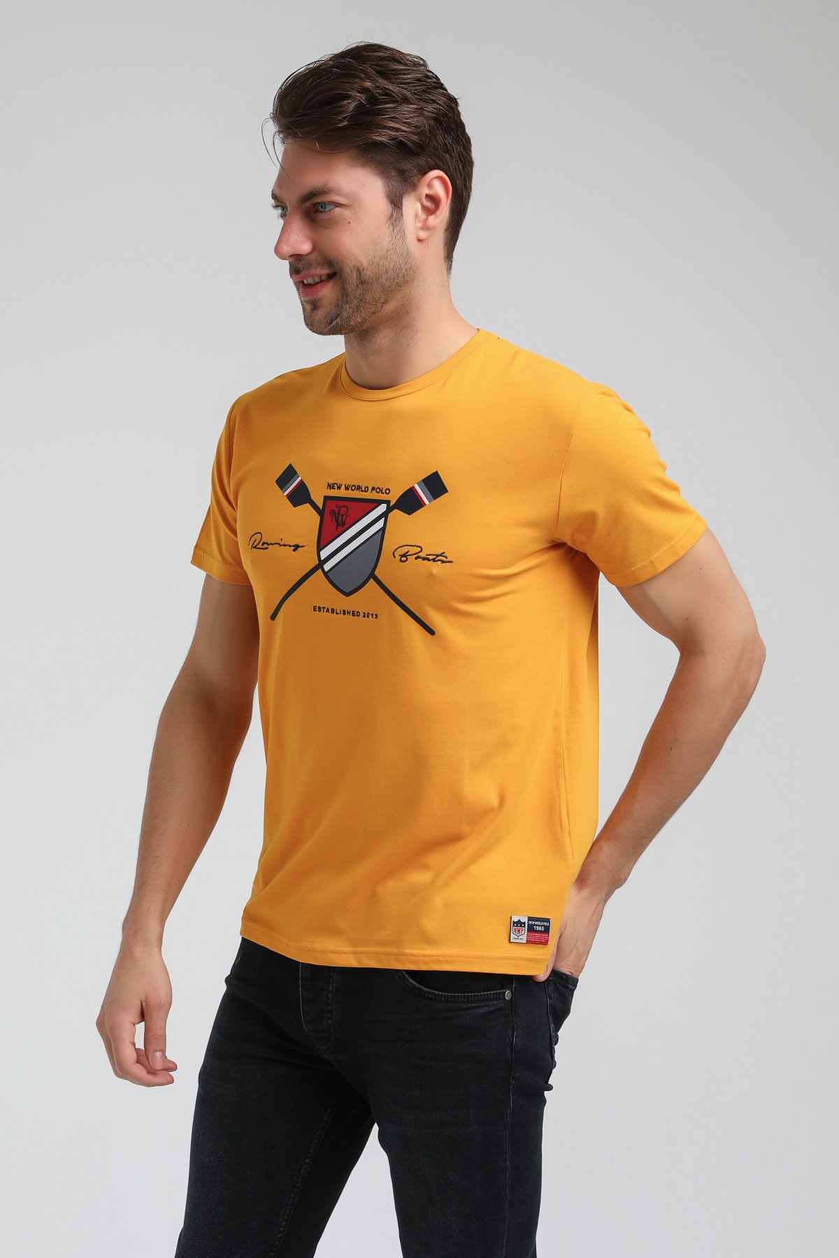 New World Polo Bisiklet Yaka Hardal Regular Custom Tişört 23SSM20351