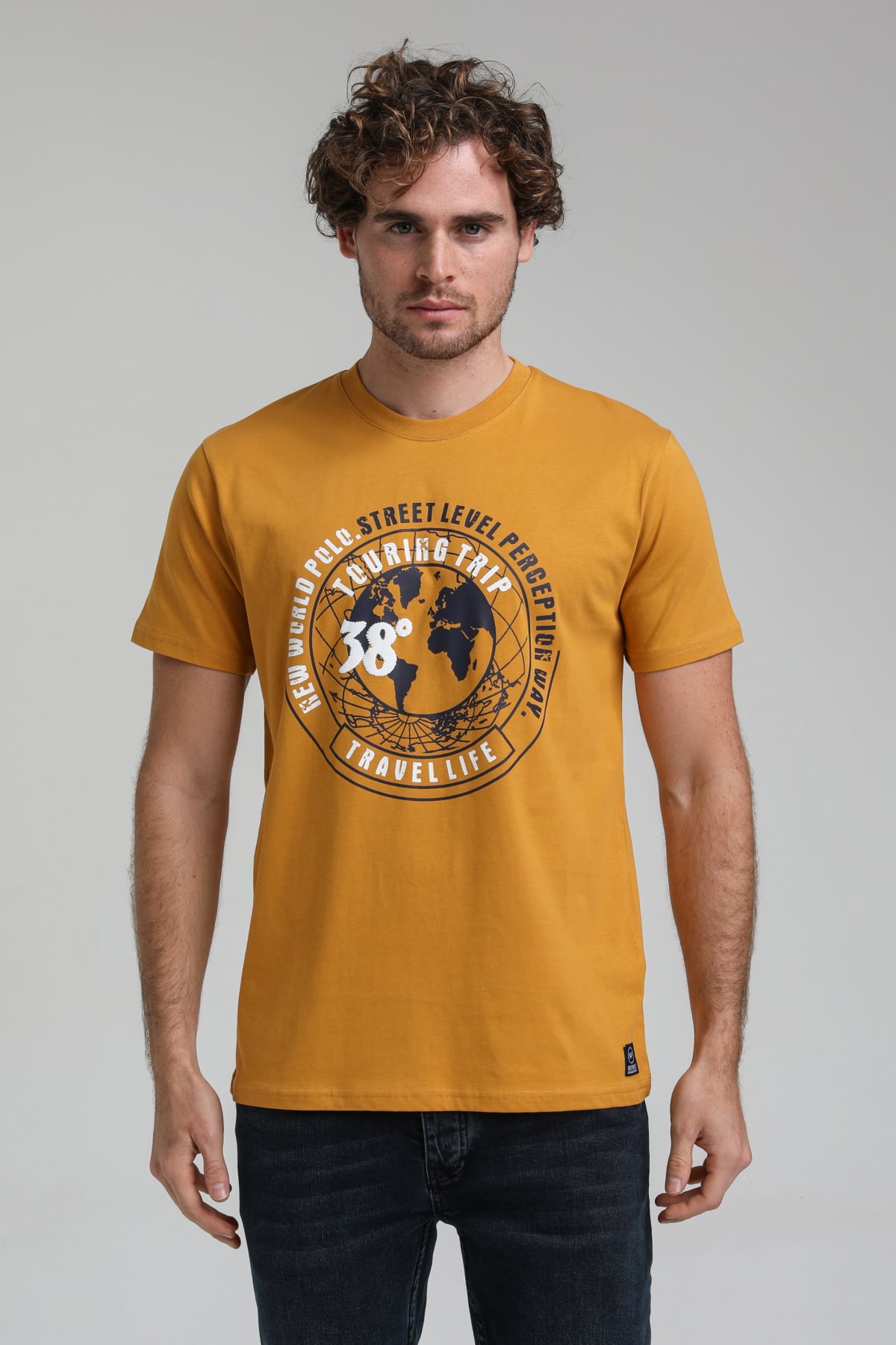 New World Polo Bisiklet Yaka Hardal Regular Custom Tişört 23SSM20292