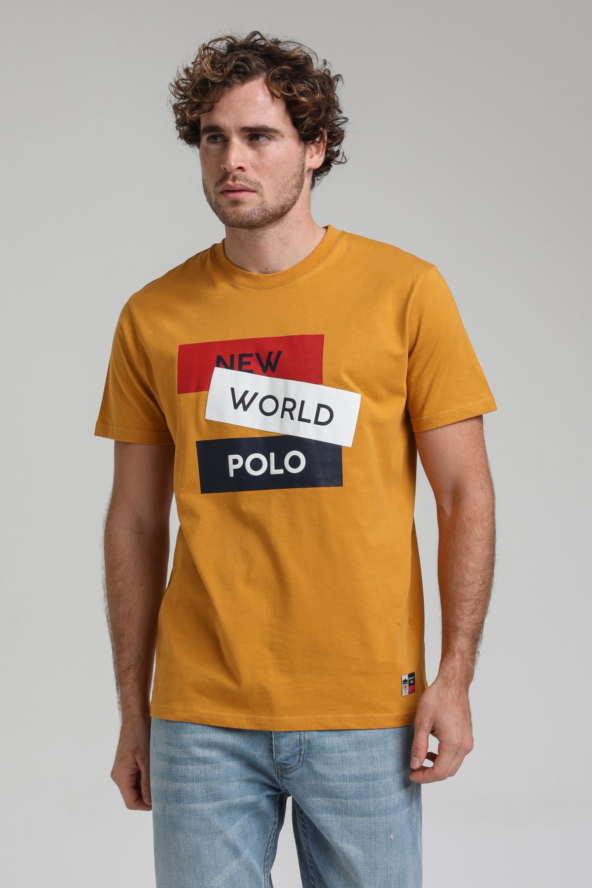 New World Polo Bisiklet Yaka Hardal Regular Custom Tişört 23SSM20314