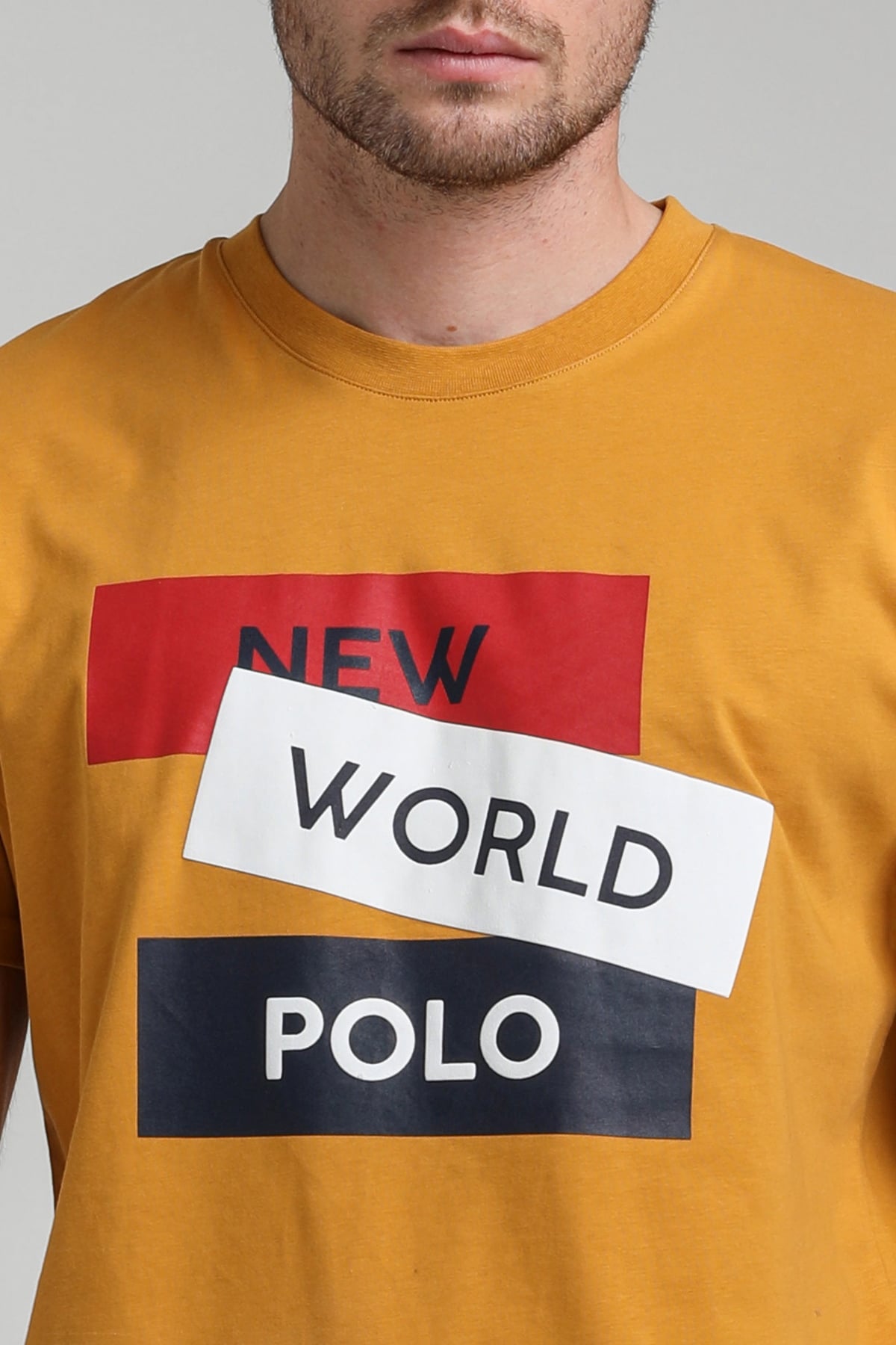 New World Polo Bisiklet Yaka Hardal Regular Custom Tişört 23SSM20314