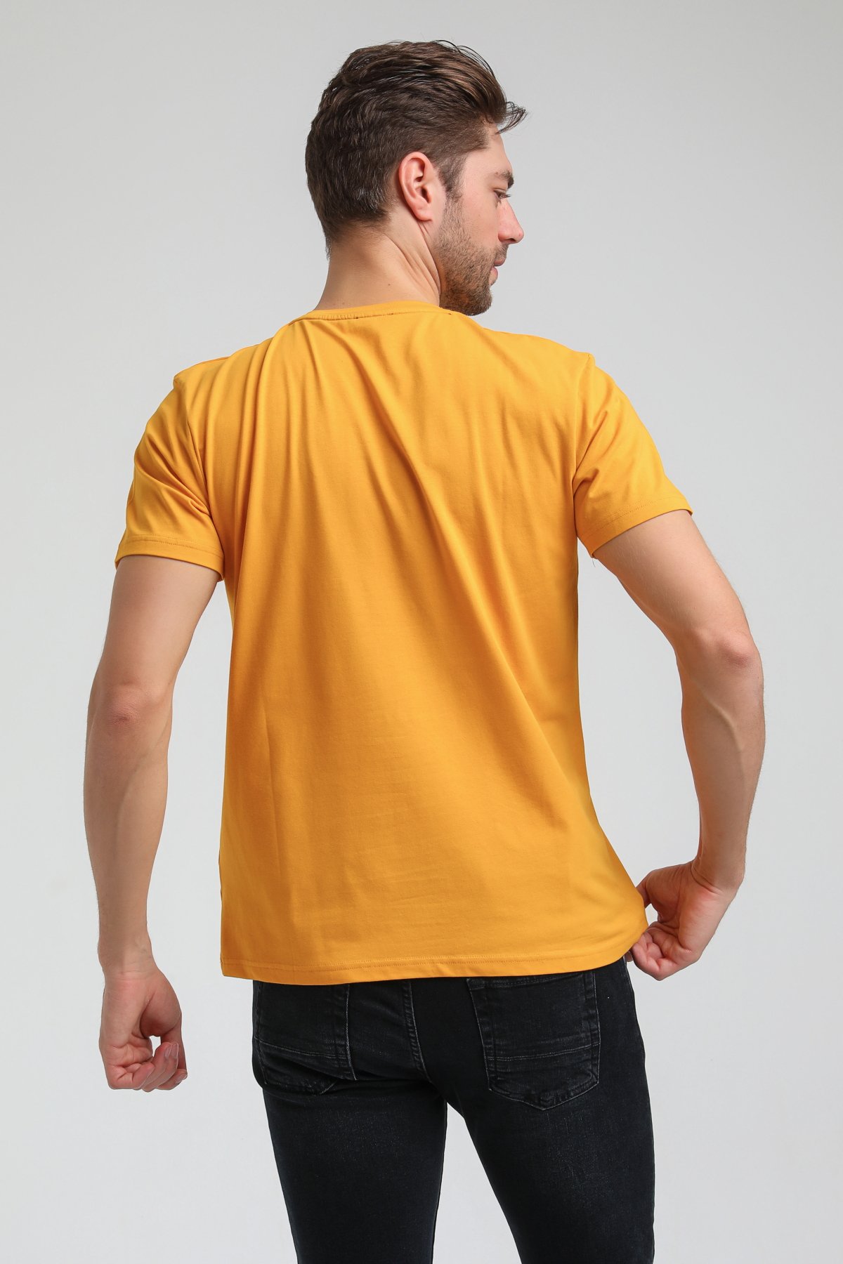 New World Polo Bisiklet Yaka Hardal Regular Custom Tişört 23SSM20352