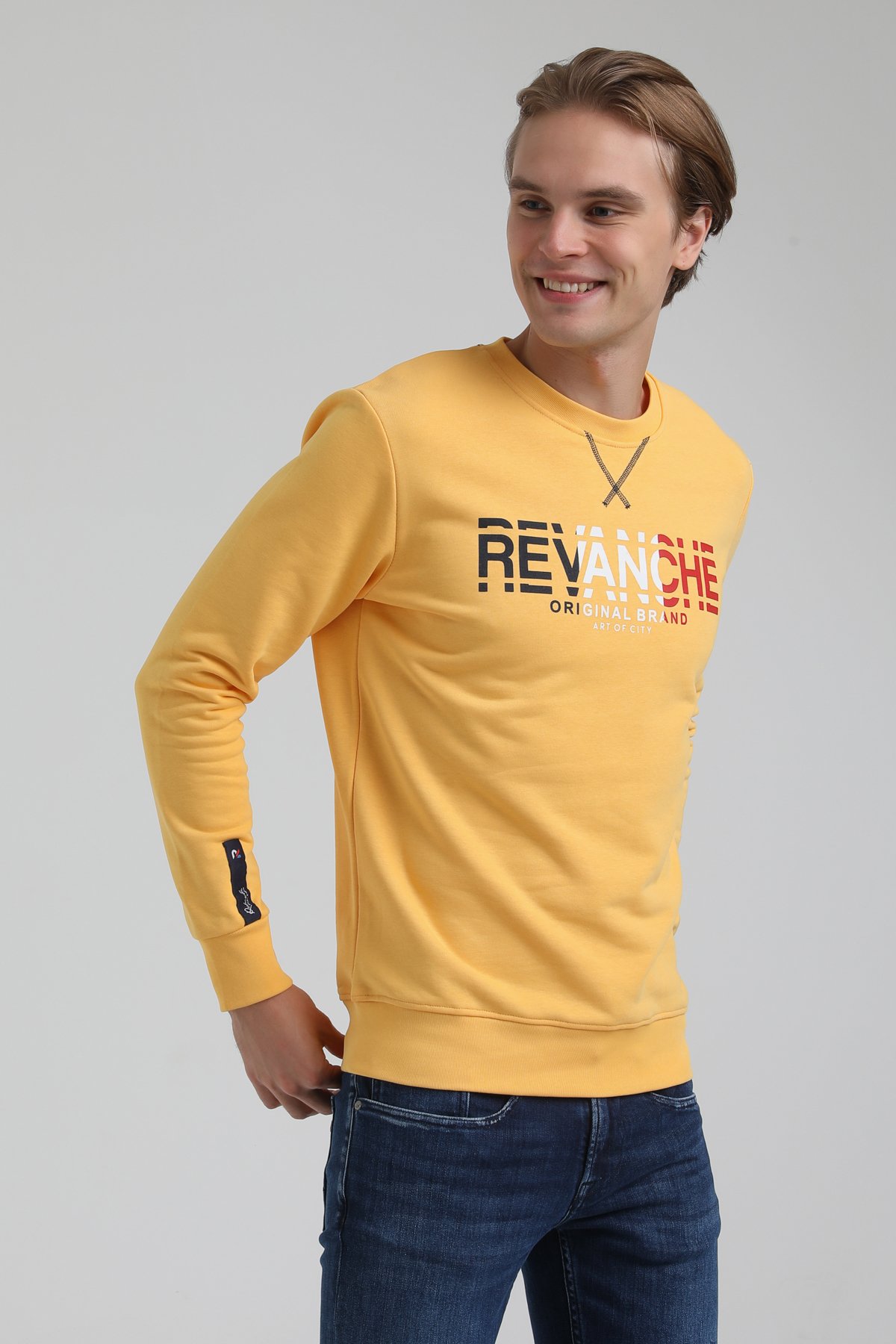 New World Polo Bisiklet Yaka Hardal Regular Sweatshirt 22FWM60123