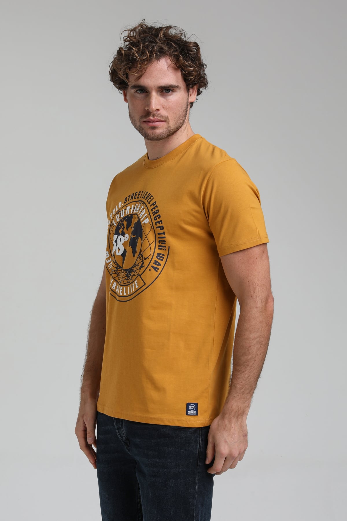 New World Polo Bisiklet Yaka Hardal Regular Custom Tişört 23SSM20292