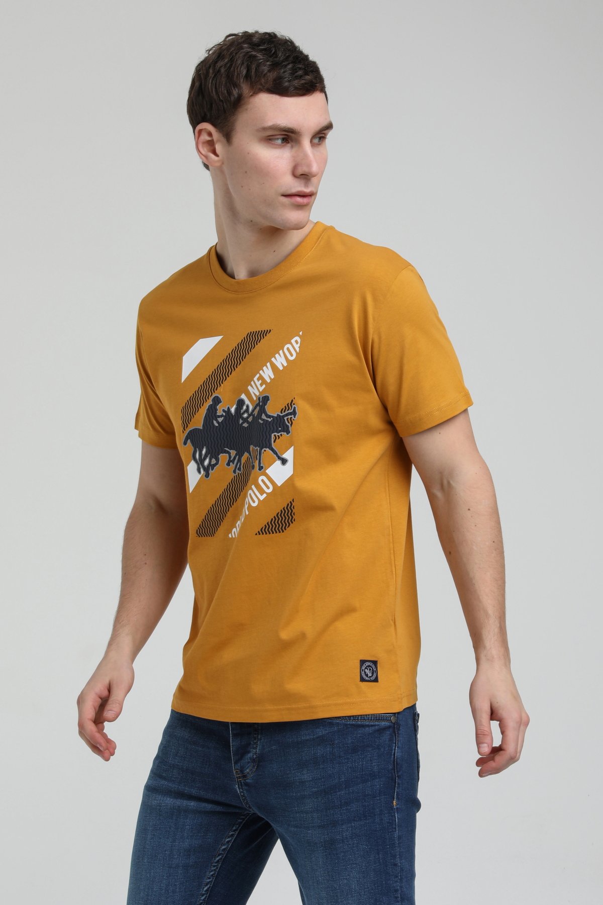 New World Polo Bisiklet Yaka Hardal Slim Fit Tişört 23SSM20296
