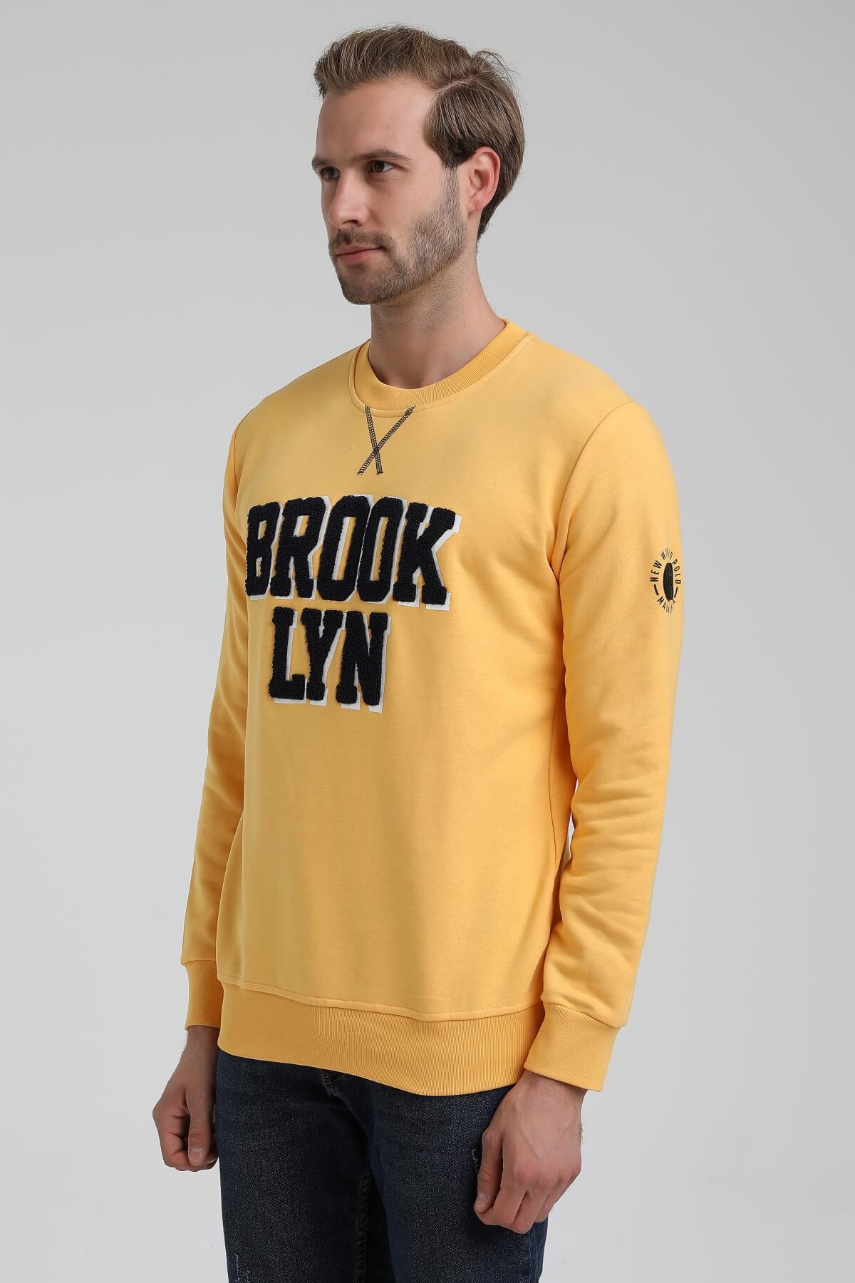 New World Polo Bisiklet Yaka Hardal Slim Fit Sweatshirt 22FWM60120