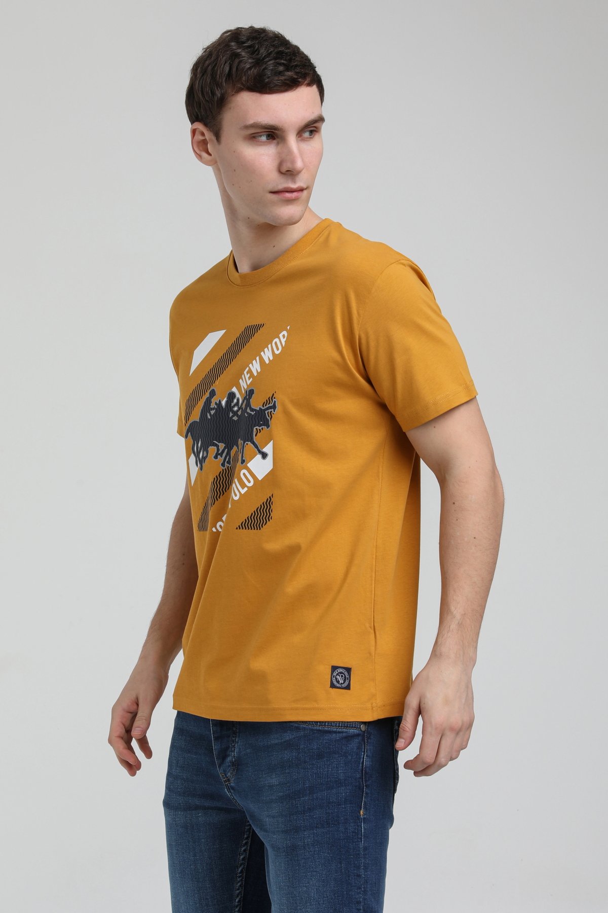New World Polo Bisiklet Yaka Hardal Slim Fit Tişört 23SSM20296