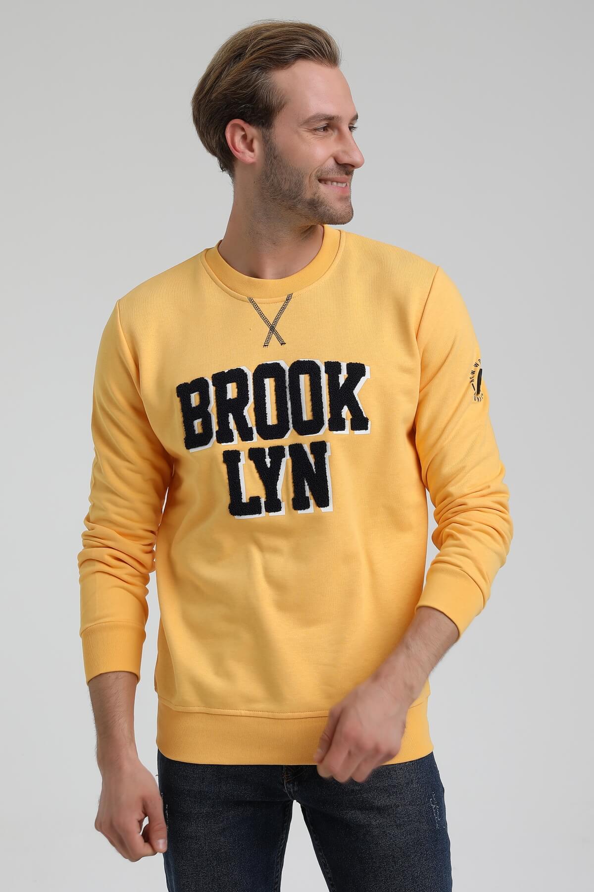 New World Polo Bisiklet Yaka Hardal Slim Fit Sweatshirt 22FWM60120