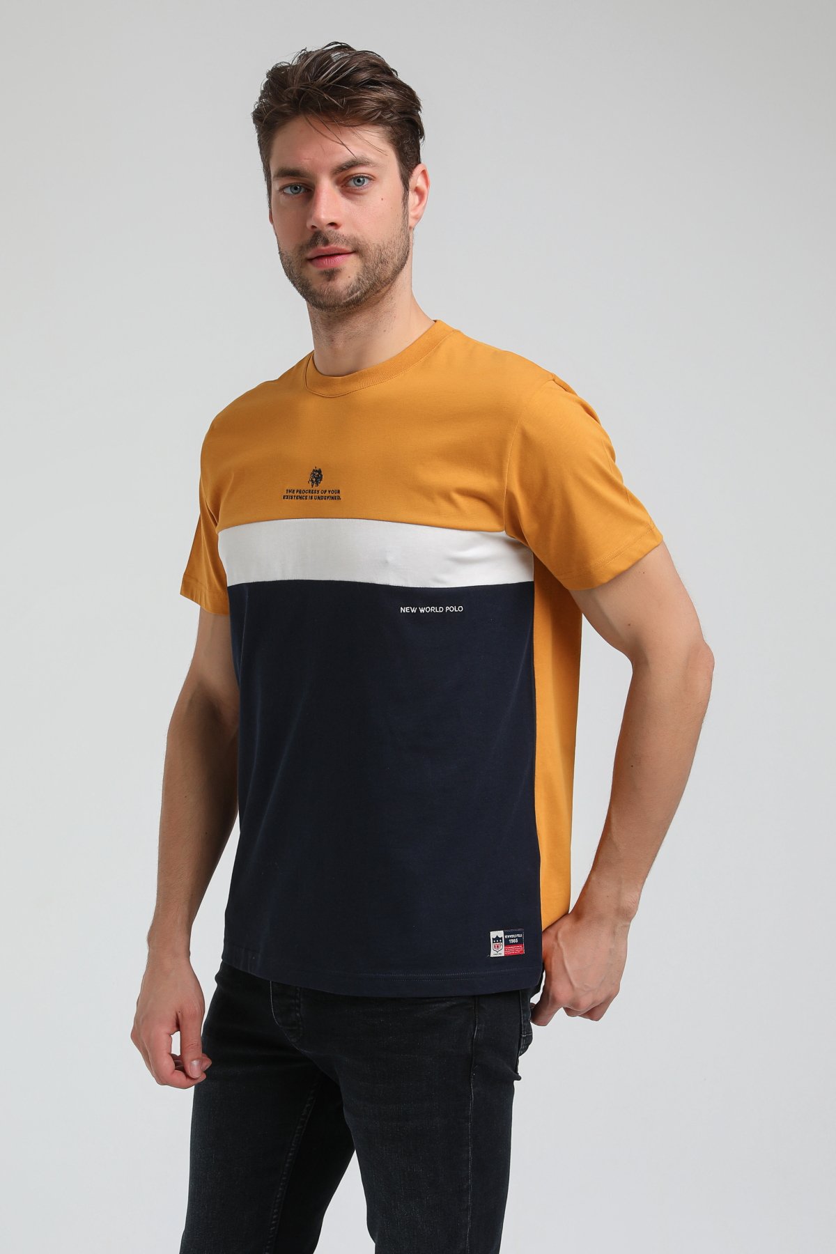 New World Polo Bisiklet Yaka Hardal Slim Fit Tişört 23SSM20319
