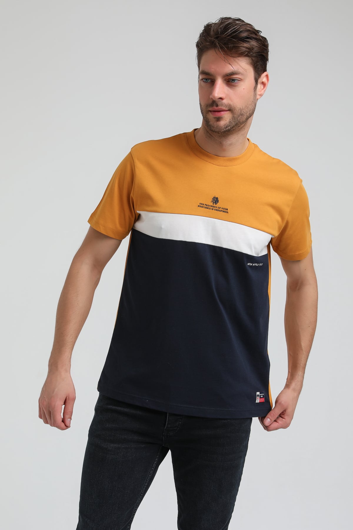 New World Polo Bisiklet Yaka Hardal Slim Fit Tişört 23SSM20319
