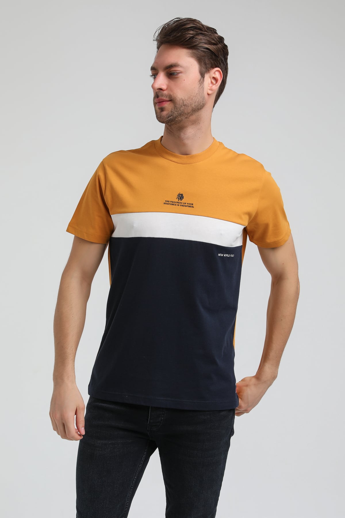 New World Polo Bisiklet Yaka Hardal Slim Fit Tişört 23SSM20319