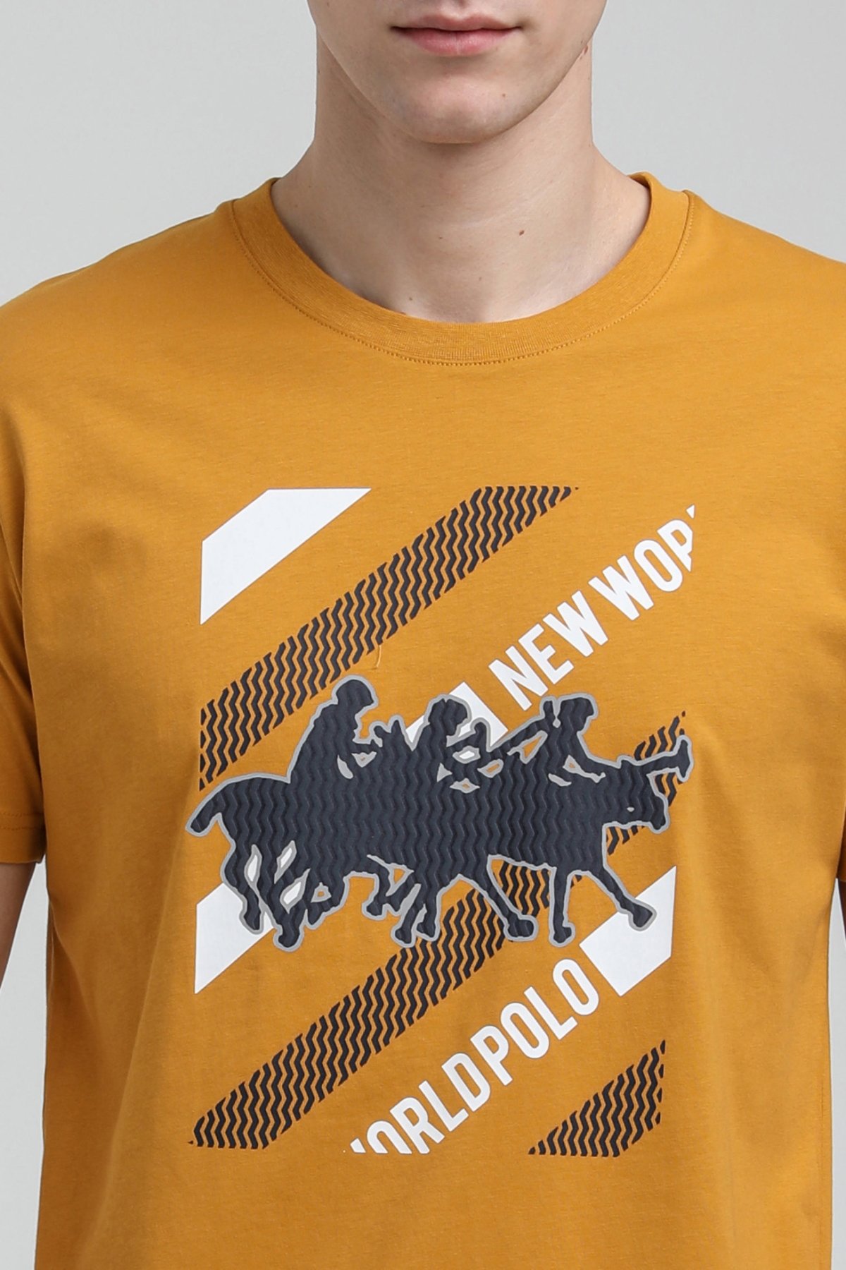 New World Polo Bisiklet Yaka Hardal Slim Fit Tişört 23SSM20296