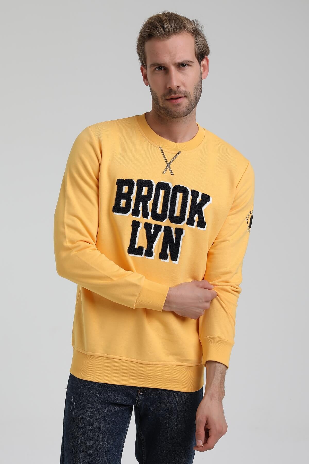 New World Polo Bisiklet Yaka Hardal Slim Fit Sweatshirt 22FWM60120