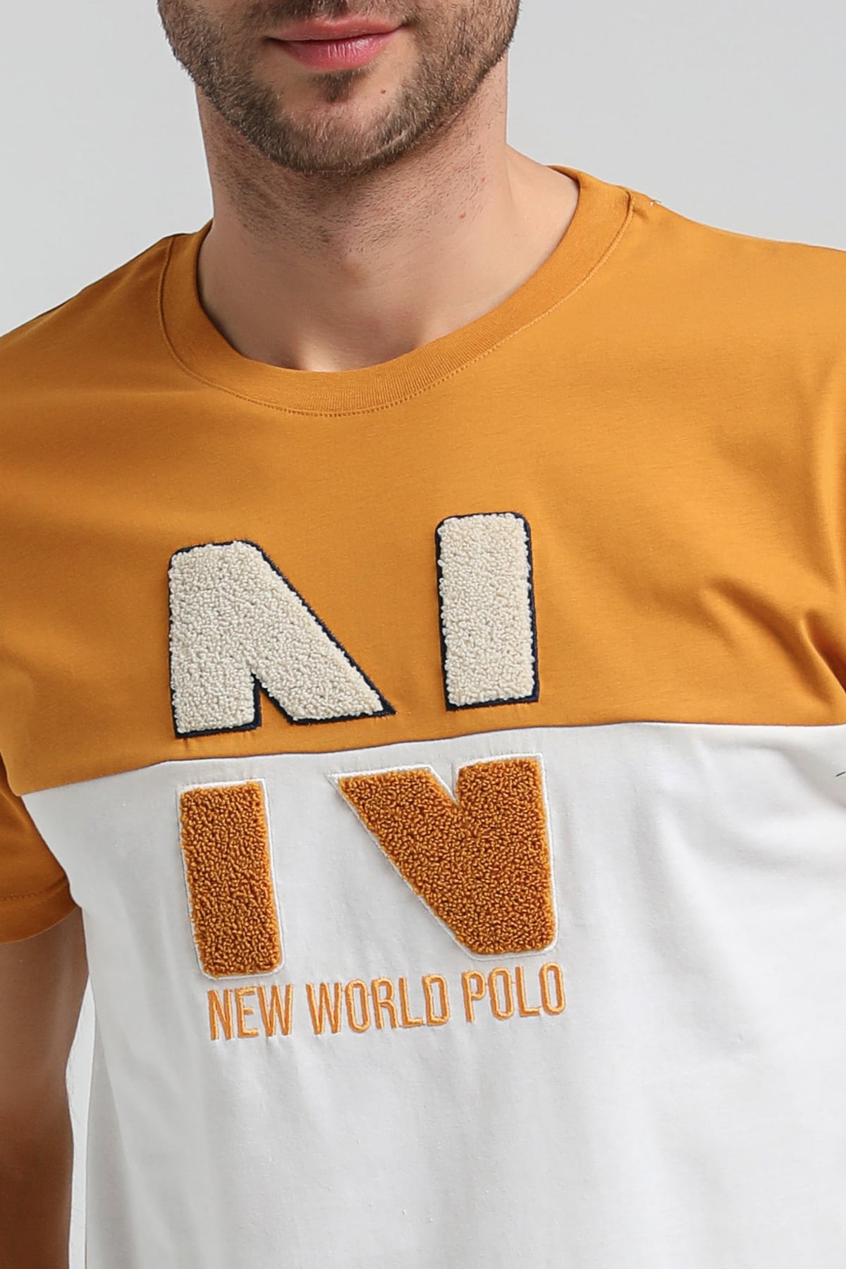 New World Polo Bisiklet Yaka Hardal Slim Fit Tişört 23SSM20316