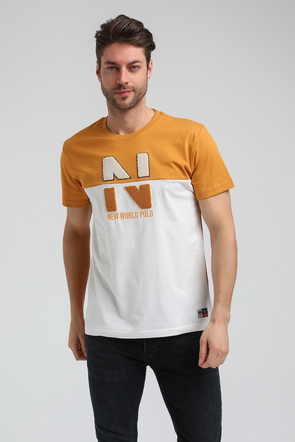 New World Polo Bisiklet Yaka Hardal Slim Fit Tişört 23SSM20316