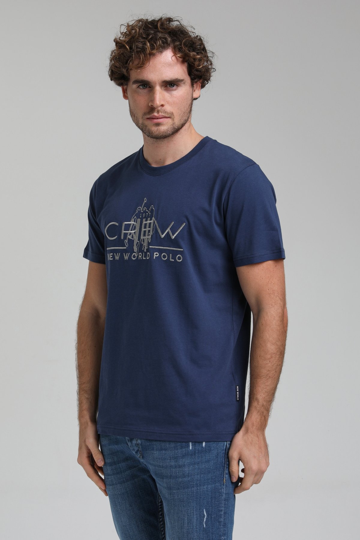 New World Polo Bisiklet Yaka İndigo Regular Custom Tişört 23SSM20290