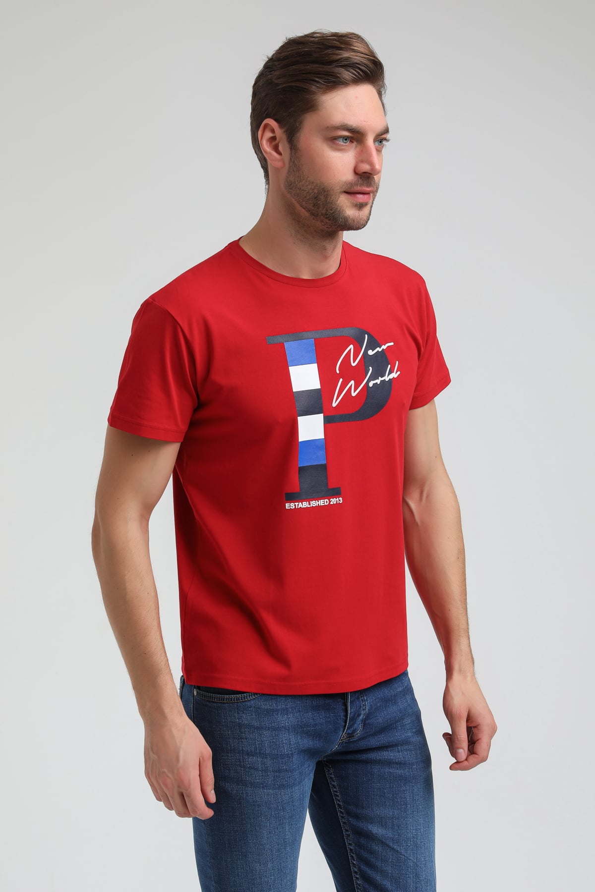 New World Polo Bisiklet Yaka Kırmızı Regular Custom Tişört 23SSM20352