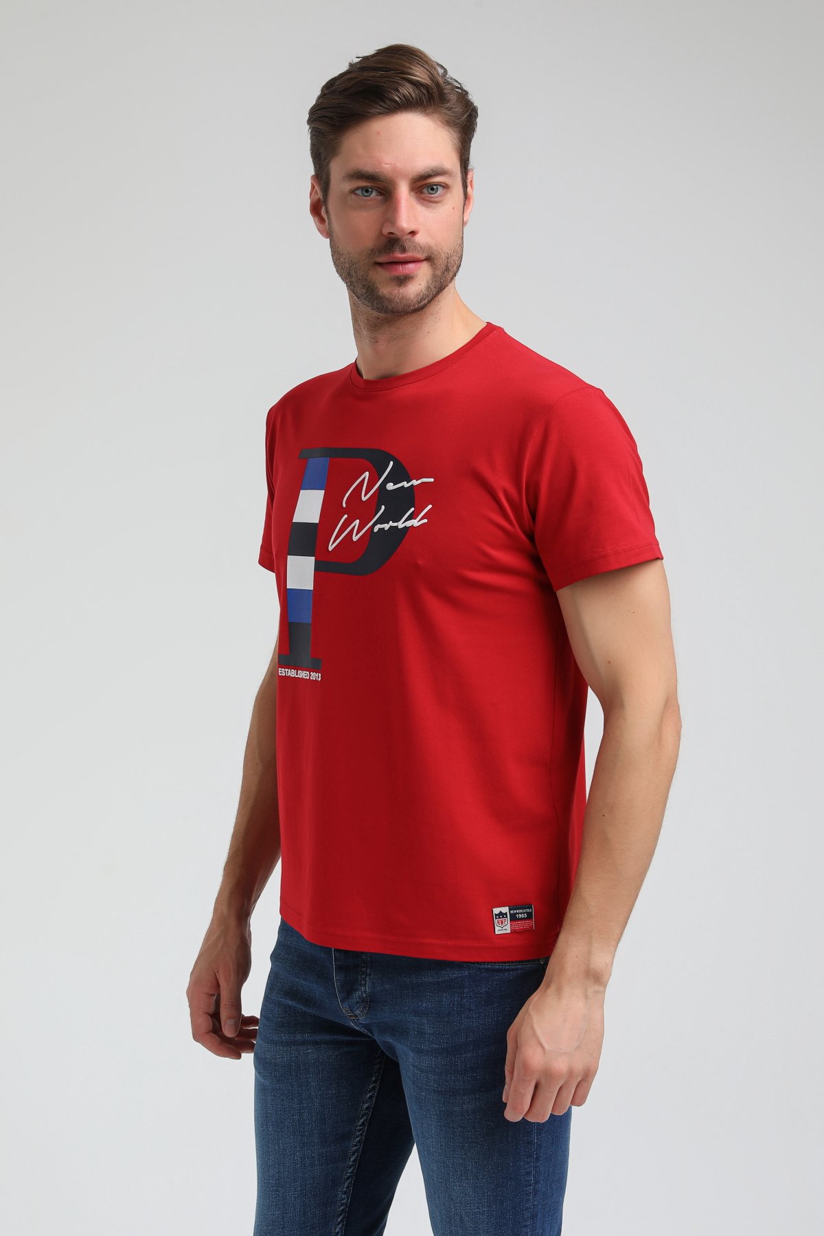 New World Polo Bisiklet Yaka Kırmızı Regular Custom Tişört 23SSM20352