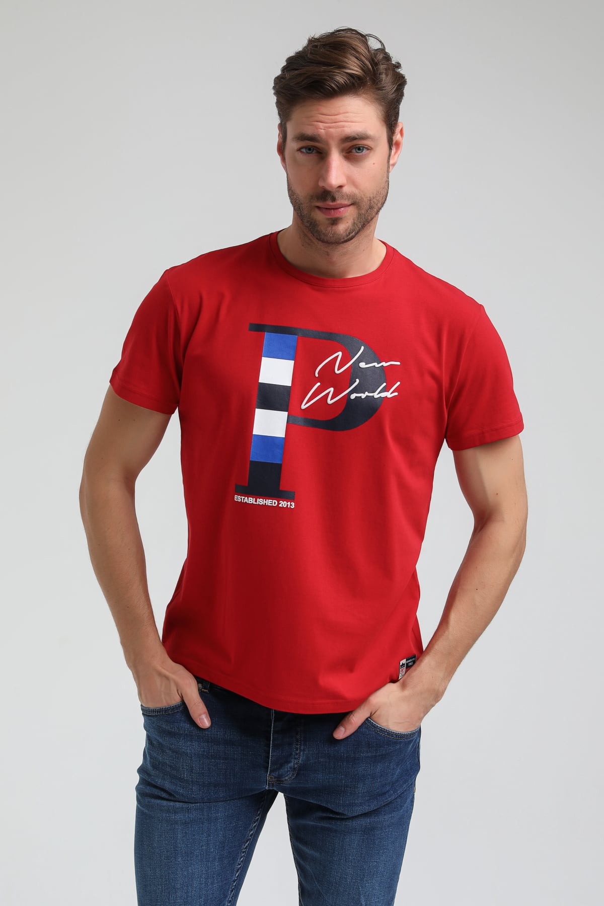 New World Polo Bisiklet Yaka Kırmızı Regular Custom Tişört 23SSM20352
