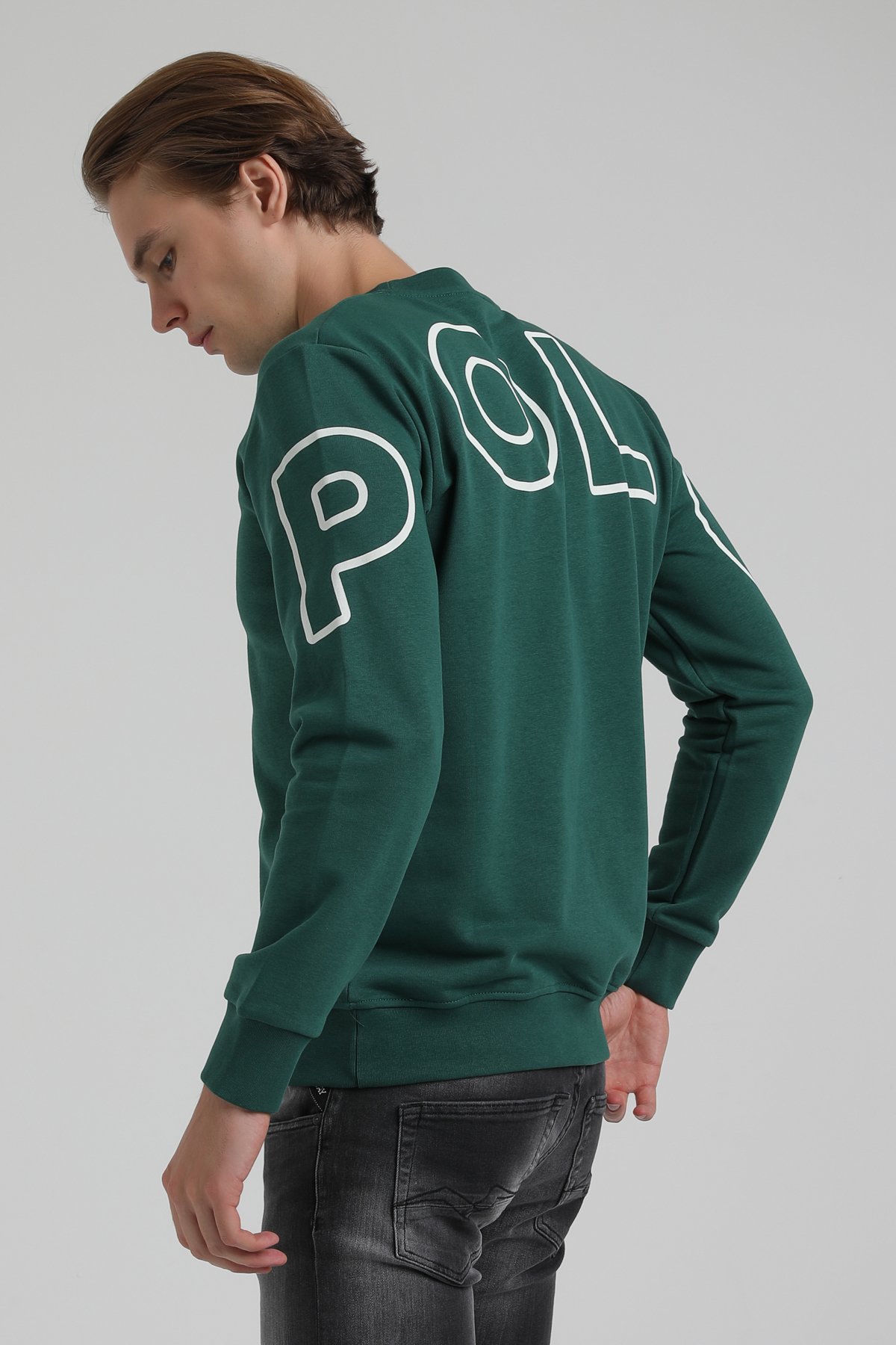 New World Polo Bisiklet Yaka Koyu Yeşil Regular Sweatshirt 22FWM60126