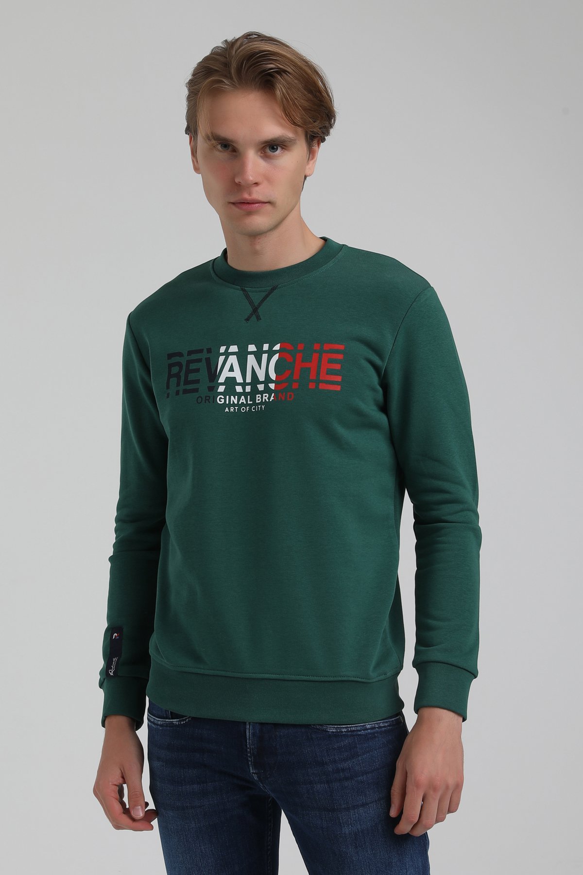 New World Polo Bisiklet Yaka Koyu Yeşil Regular Sweatshirt 22FWM60123