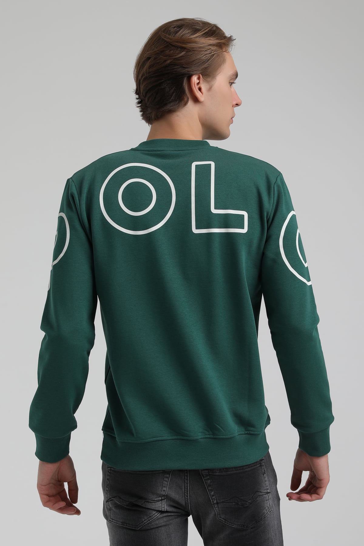 New World Polo Bisiklet Yaka Koyu Yeşil Regular Sweatshirt 22FWM60126