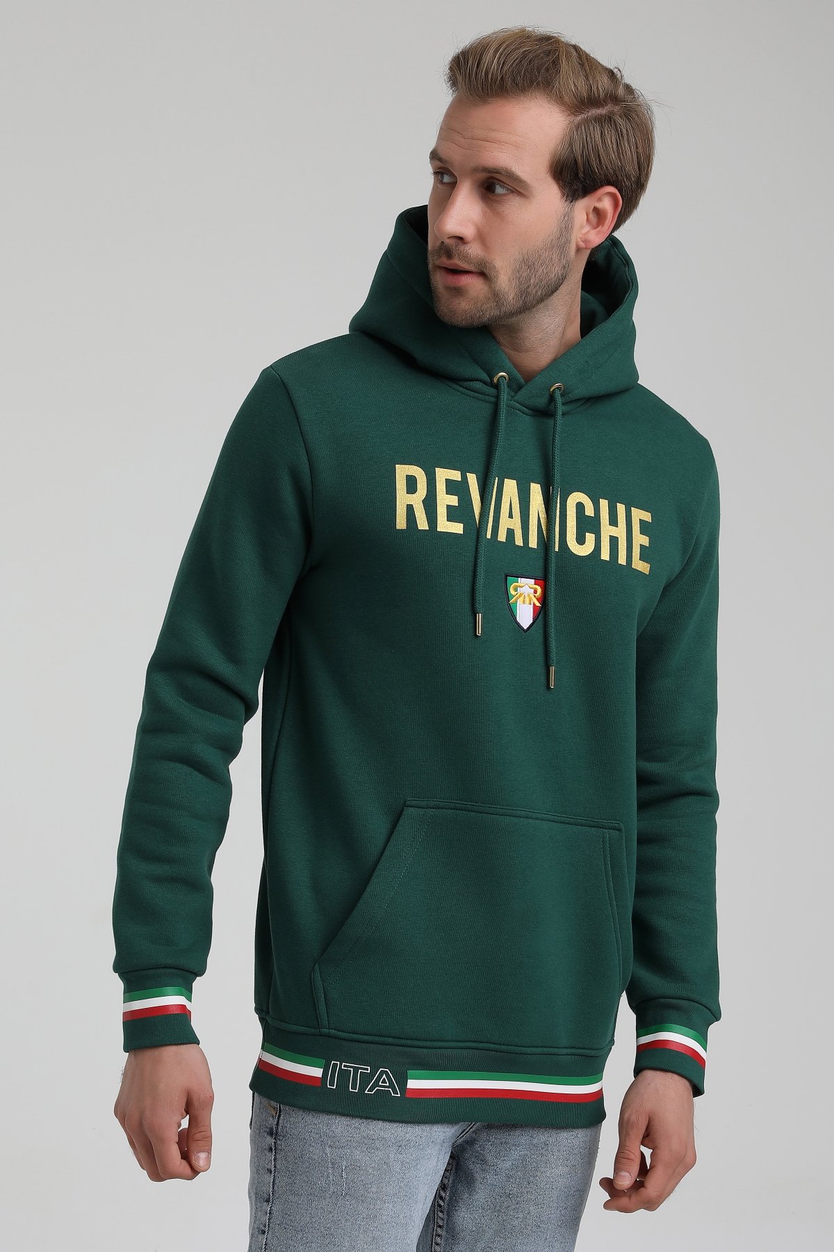 New World Polo Bisiklet Yaka Koyu Yeşil Slim Fit Sweatshirt 22FWM64036