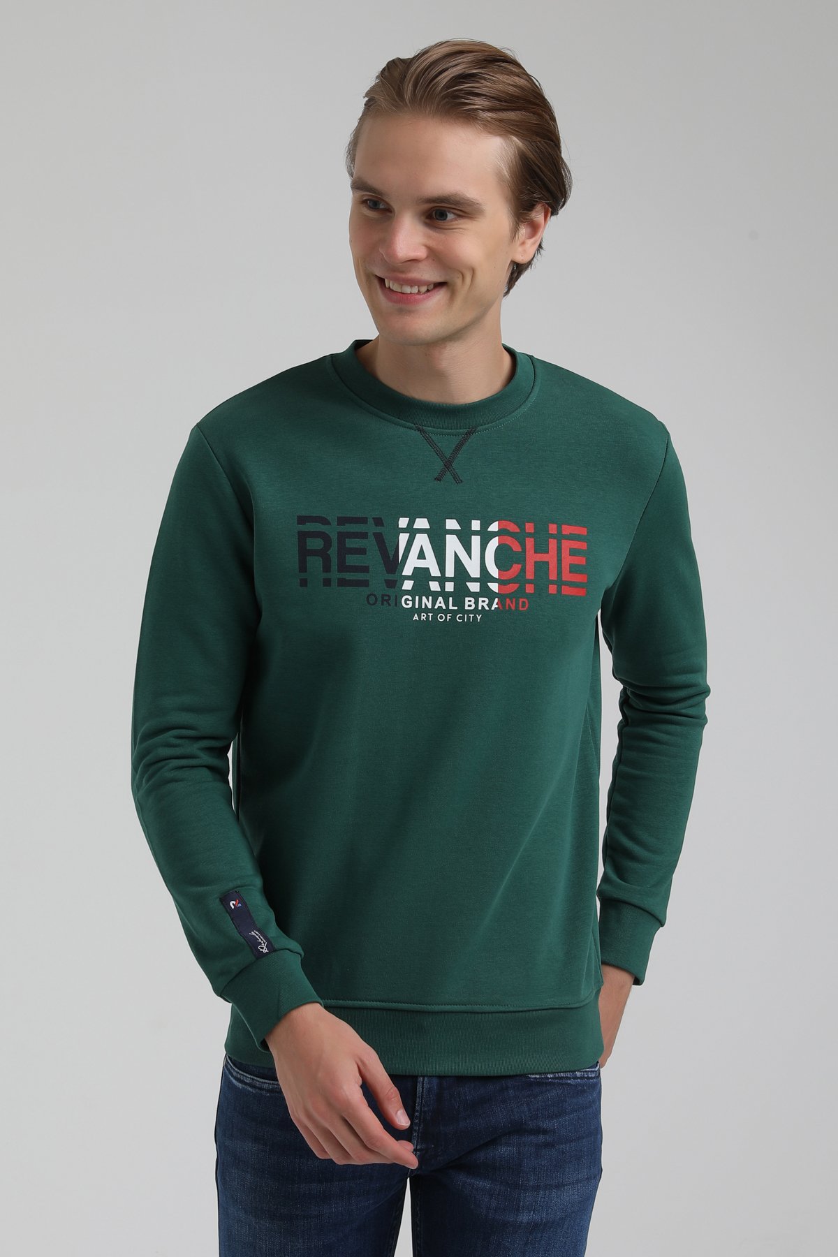 New World Polo Bisiklet Yaka Koyu Yeşil Regular Sweatshirt 22FWM60123