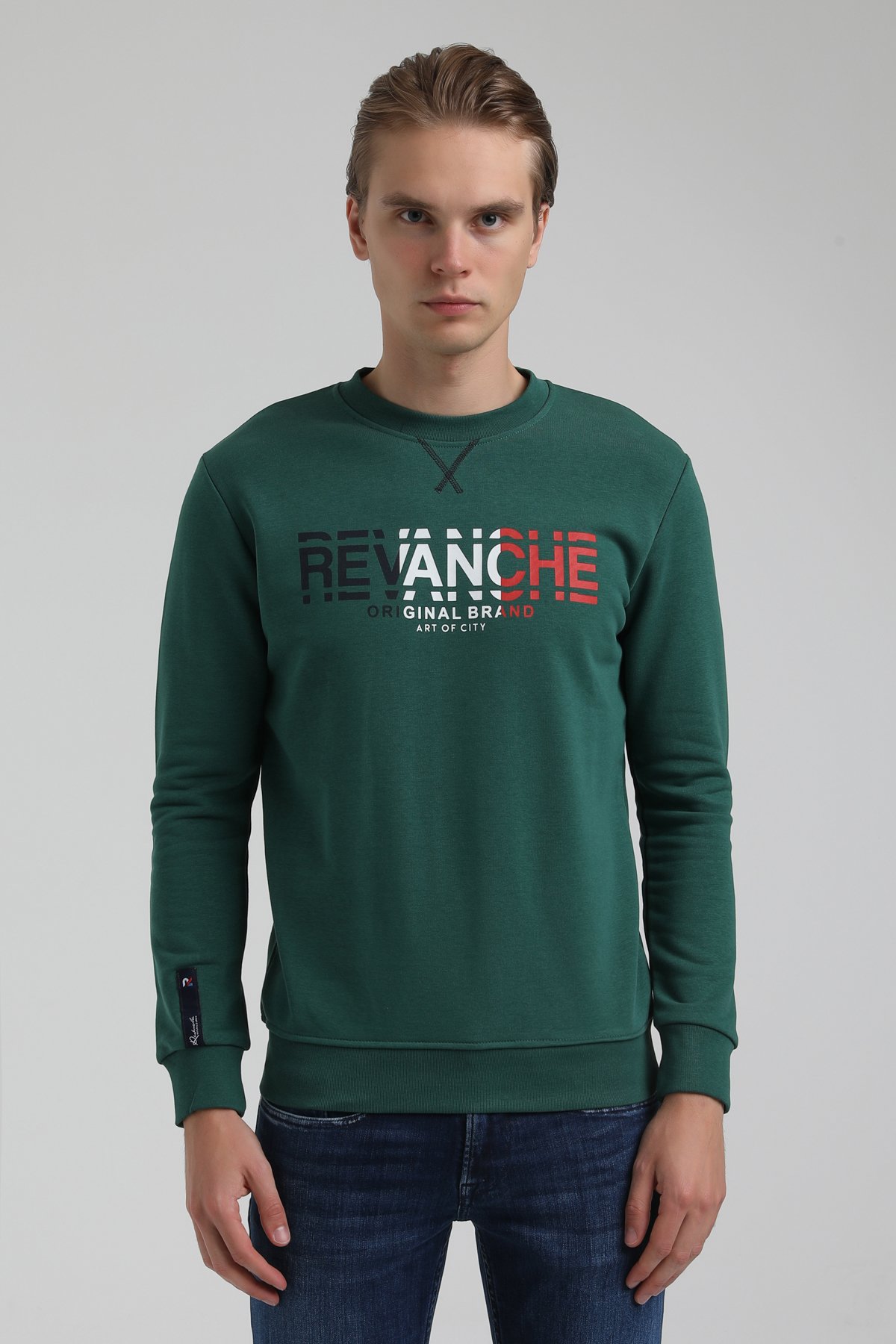 New World Polo Bisiklet Yaka Koyu Yeşil Regular Sweatshirt 22FWM60123
