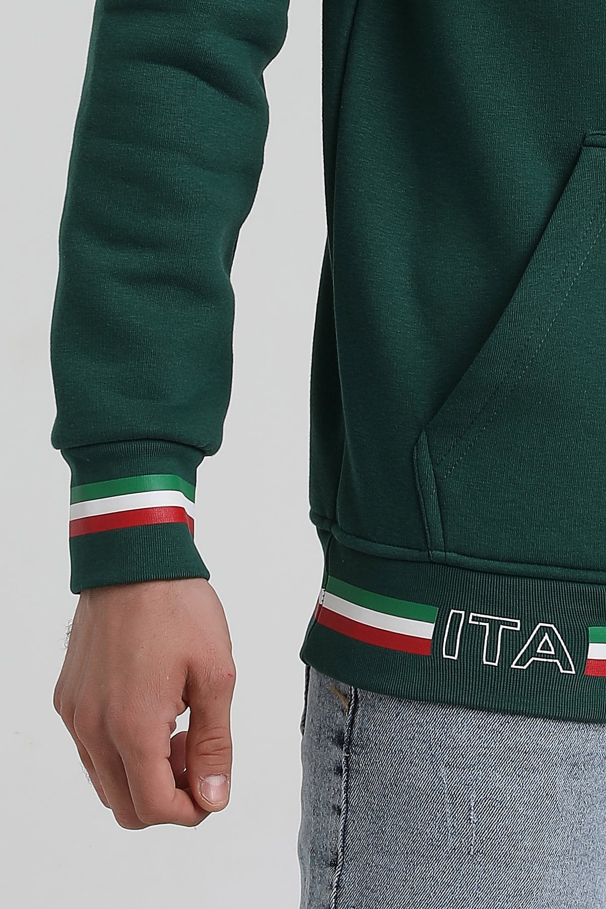 New World Polo Bisiklet Yaka Koyu Yeşil Slim Fit Sweatshirt 22FWM64036