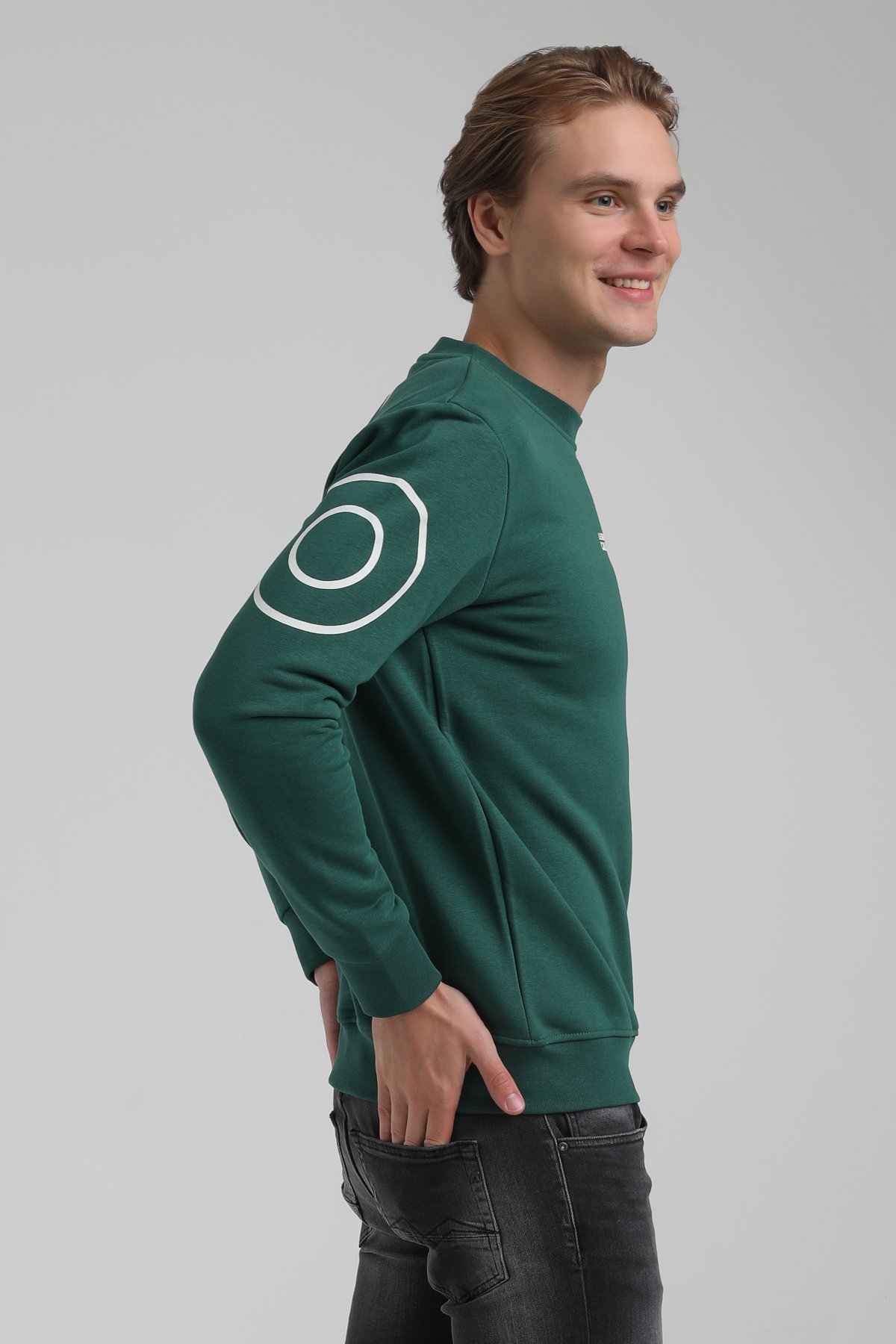 New World Polo Bisiklet Yaka Koyu Yeşil Regular Sweatshirt 22FWM60126