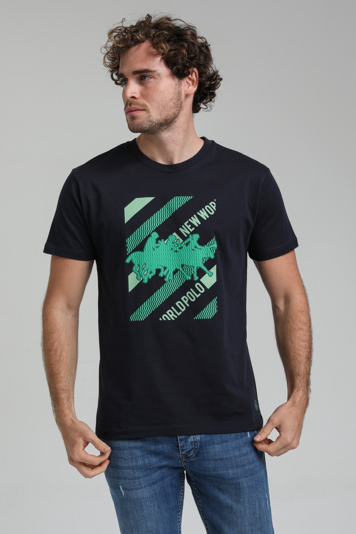 New World Polo Bisiklet Yaka Lacivert Slim Fit Tişört 23SSM20296