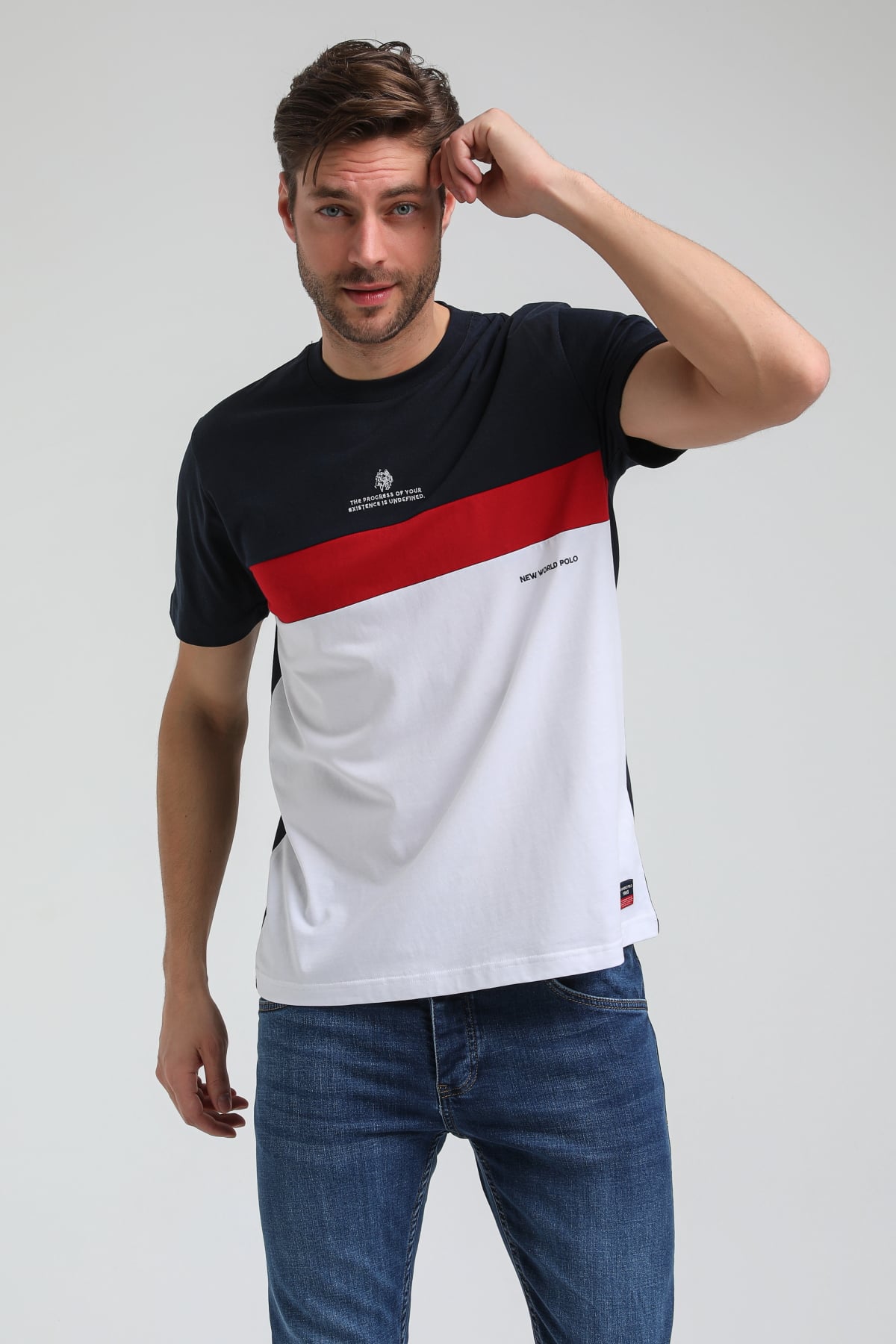 New World Polo Bisiklet Yaka Lacivert Slim Fit Tişört 23SSM20319