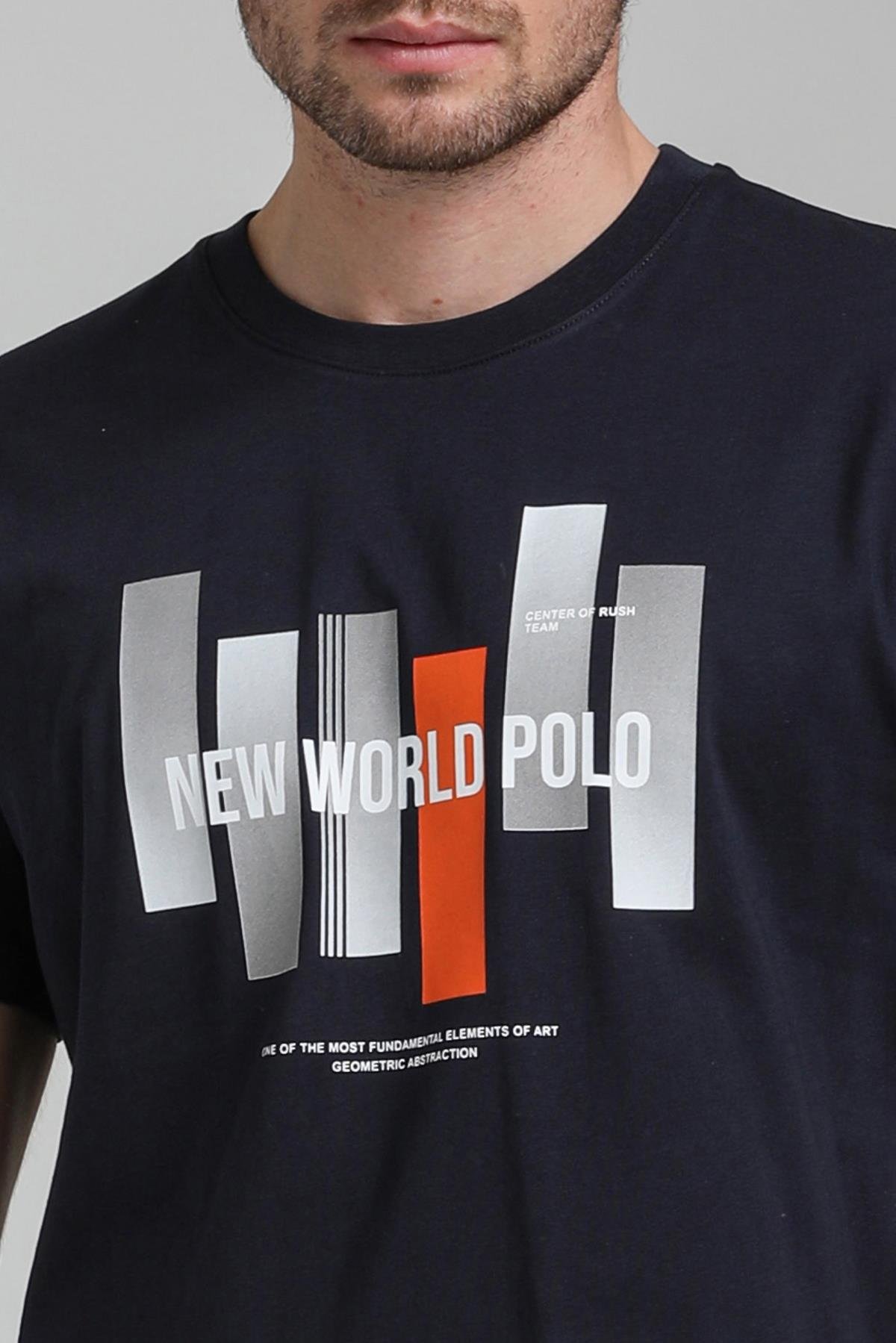 New World Polo Bisiklet Yaka Lacivert Regular Custom Tişört 23SSM20307