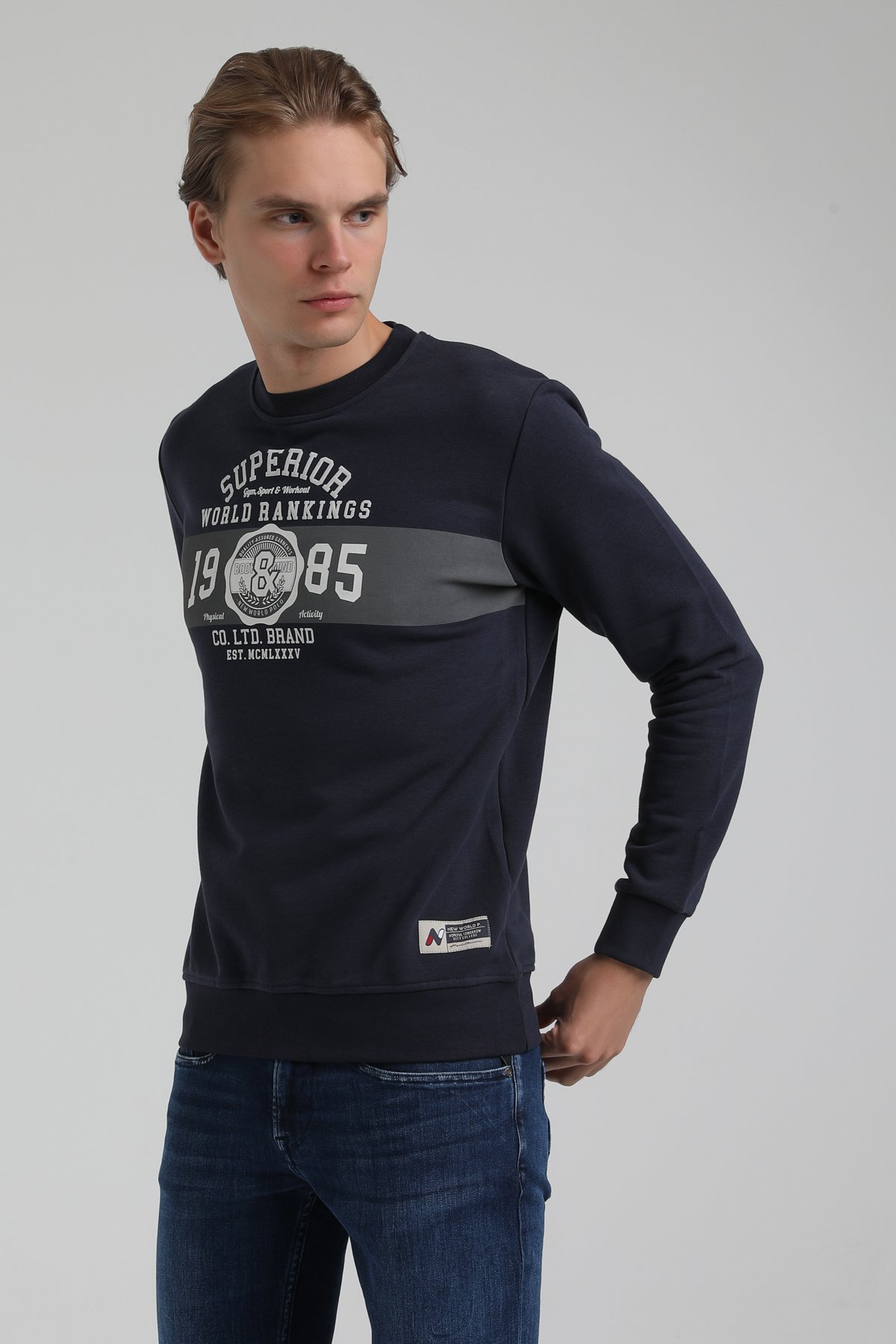 New World Polo Bisiklet Yaka Lacivert Regular Sweatshirt 22FWM60134