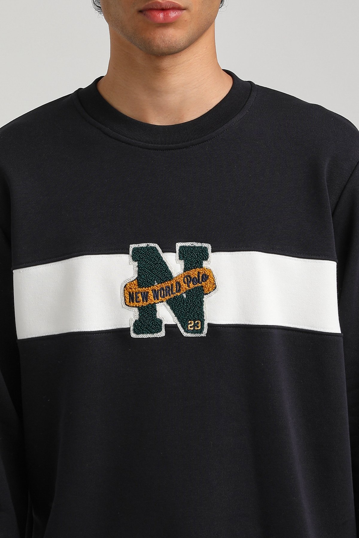 New World Polo Bisiklet Yaka Lacivert Slim Fit Sweatshirt 23FWM60156