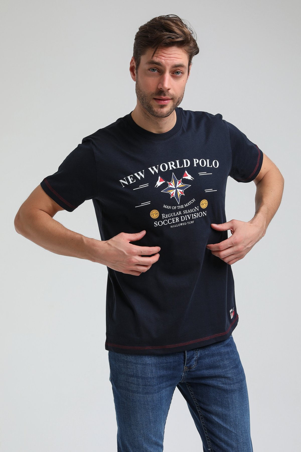 New World Polo Bisiklet Yaka Lacivert Slim Fit Tişört 23SSM20318