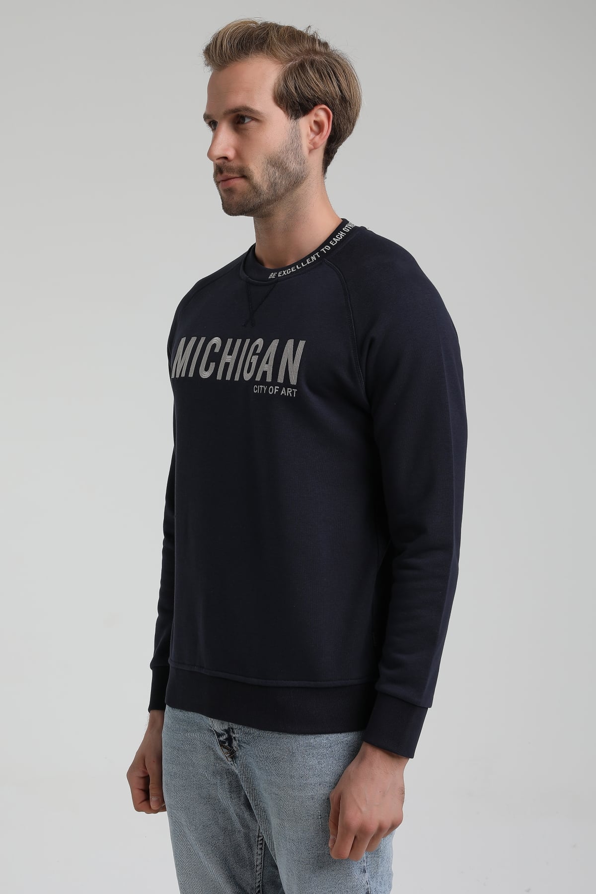 New World Polo Bisiklet Yaka Lacivert Slim Fit Sweatshirt 22FWM60135