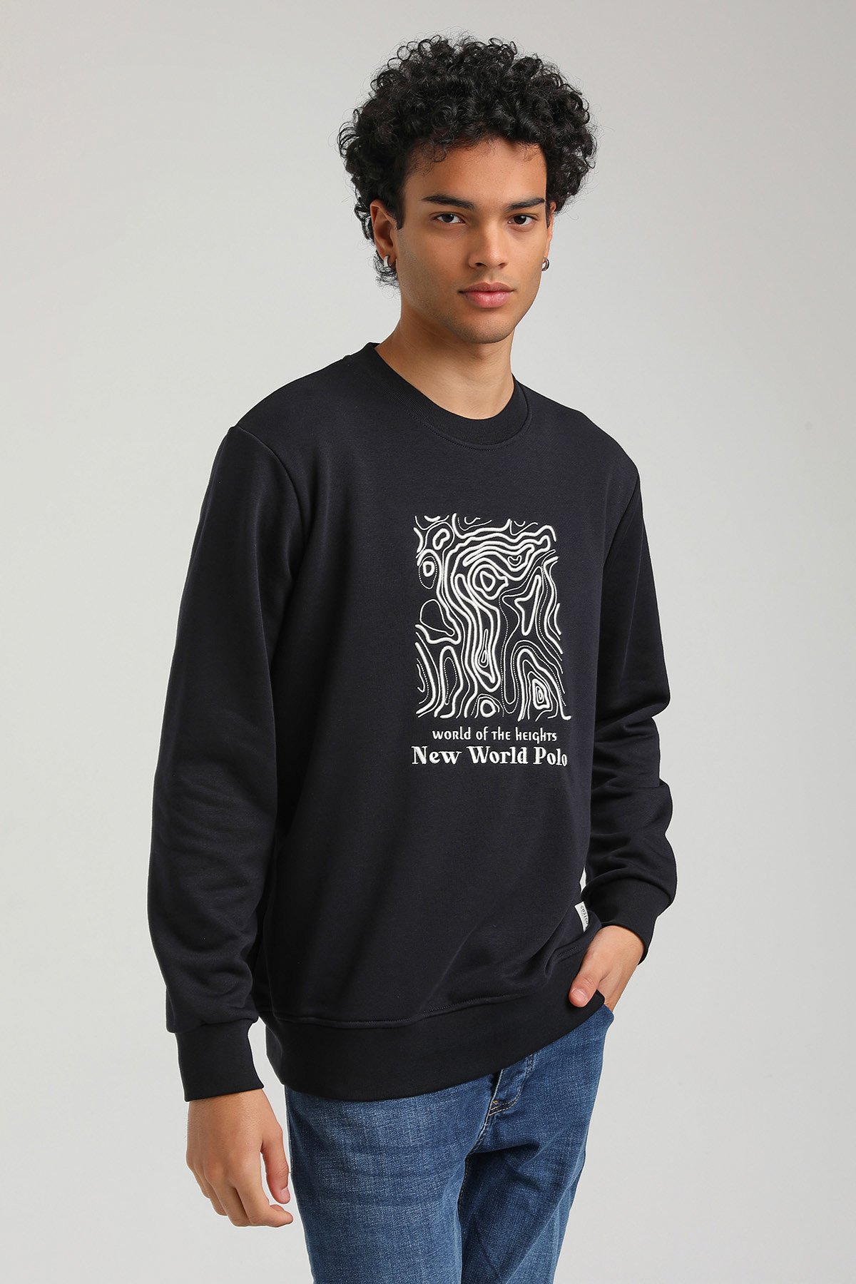 New World Polo Bisiklet Yaka Lacivert Slim Fit Sweatshirt 23FWM60153