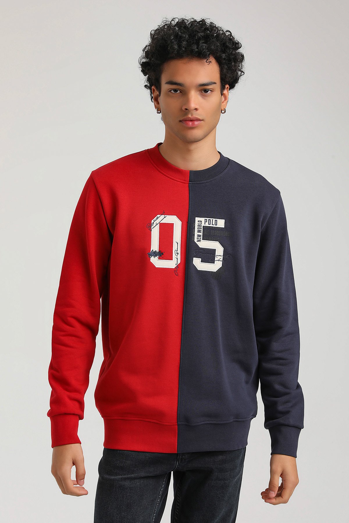 New World Polo Bisiklet Yaka Lacivert Slim Fit Sweatshirt 23FWM60160