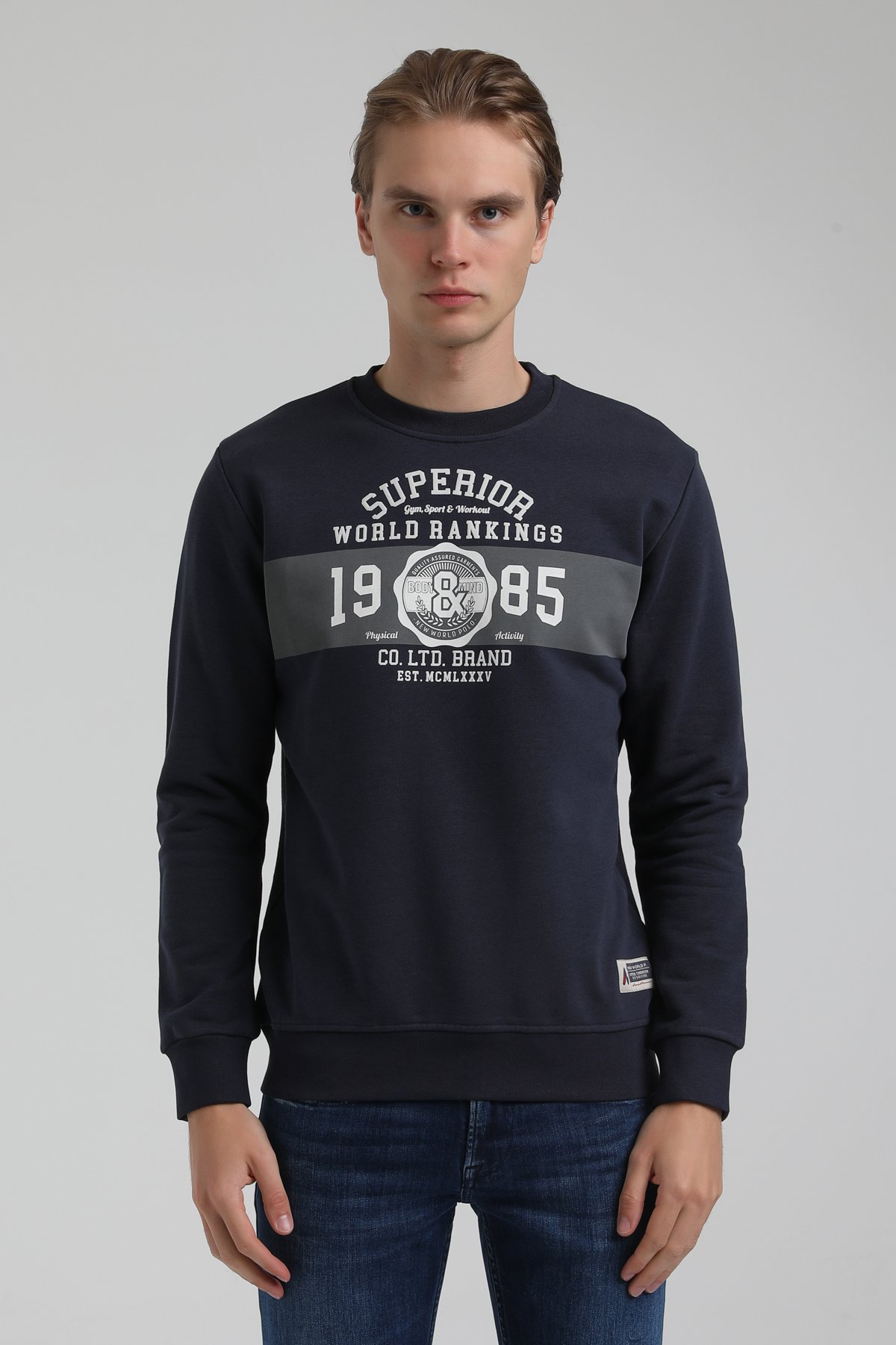 New World Polo Bisiklet Yaka Lacivert Regular Sweatshirt 22FWM60134
