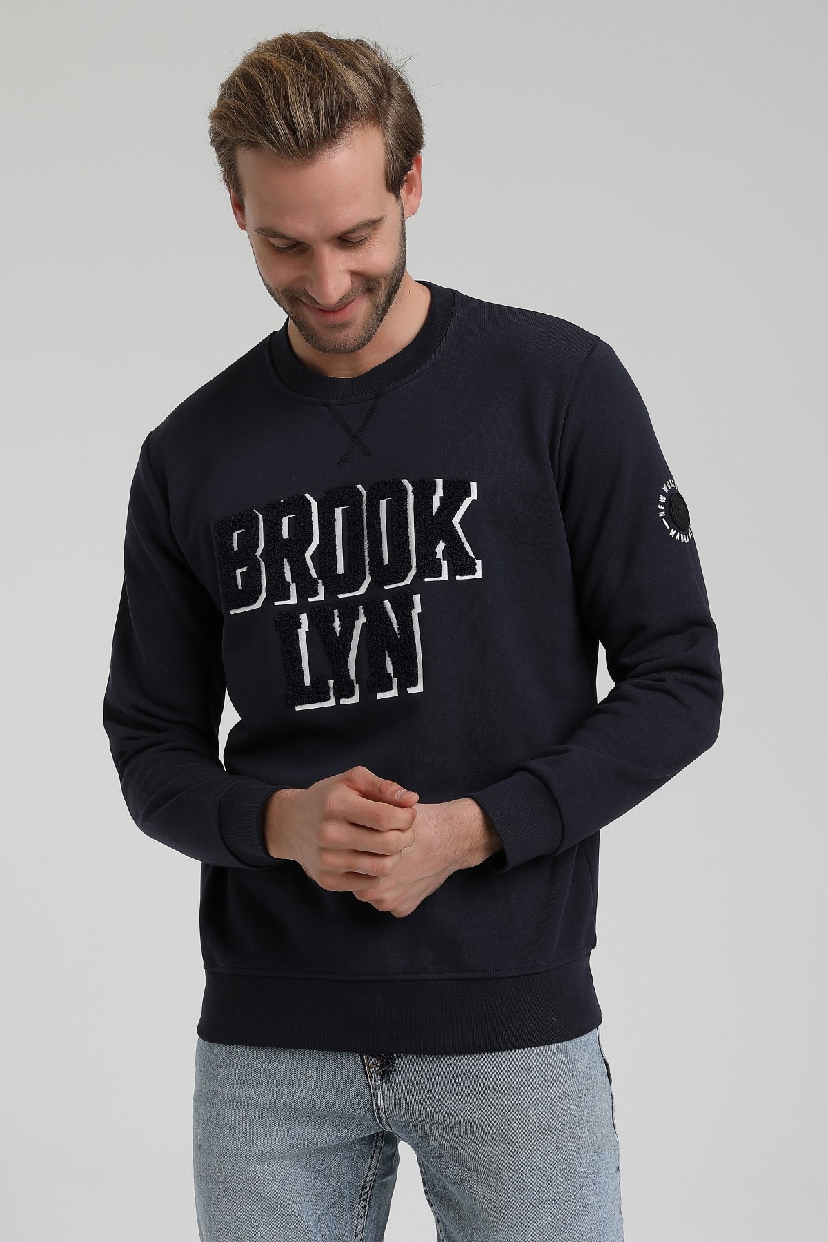 New World Polo Bisiklet Yaka Lacivert Slim Fit Sweatshirt 22FWM60120