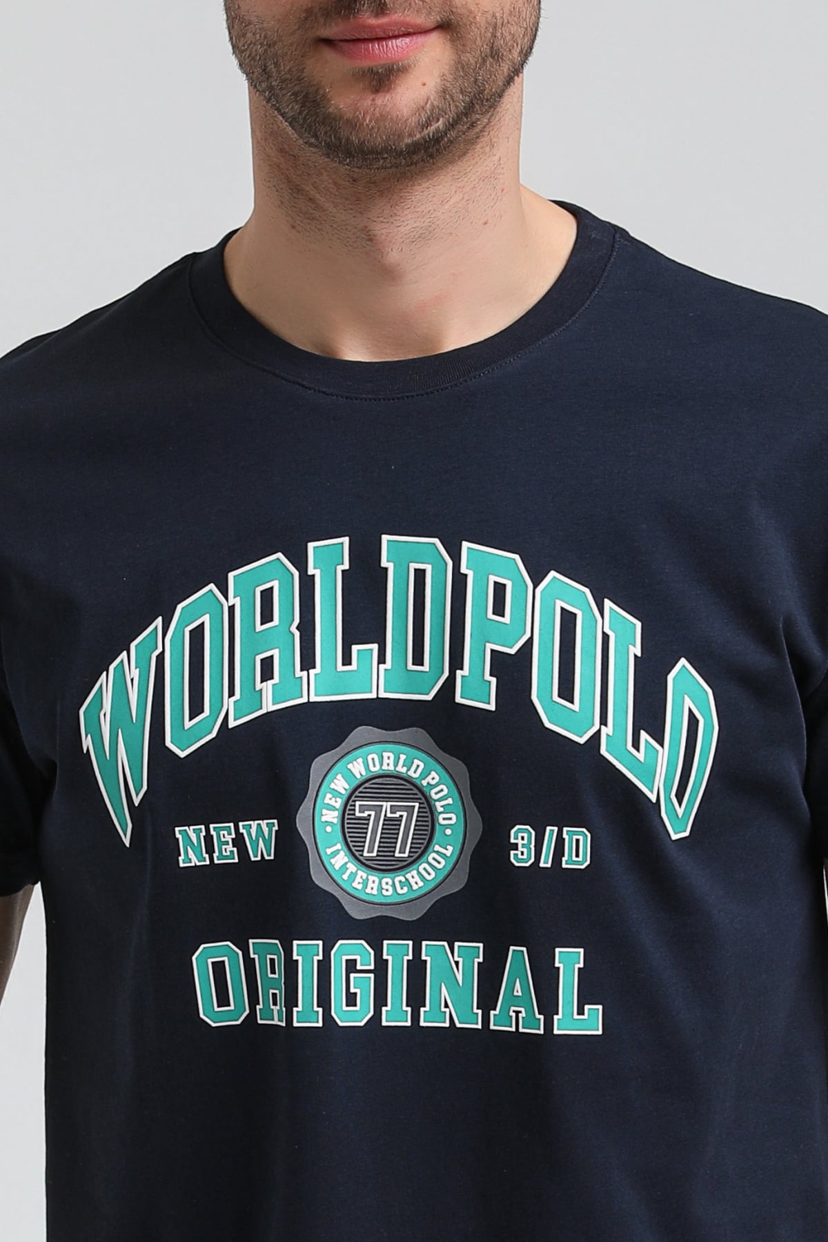 New World Polo Bisiklet Yaka Lacivert Regular Custom Tişört 23SSM20306