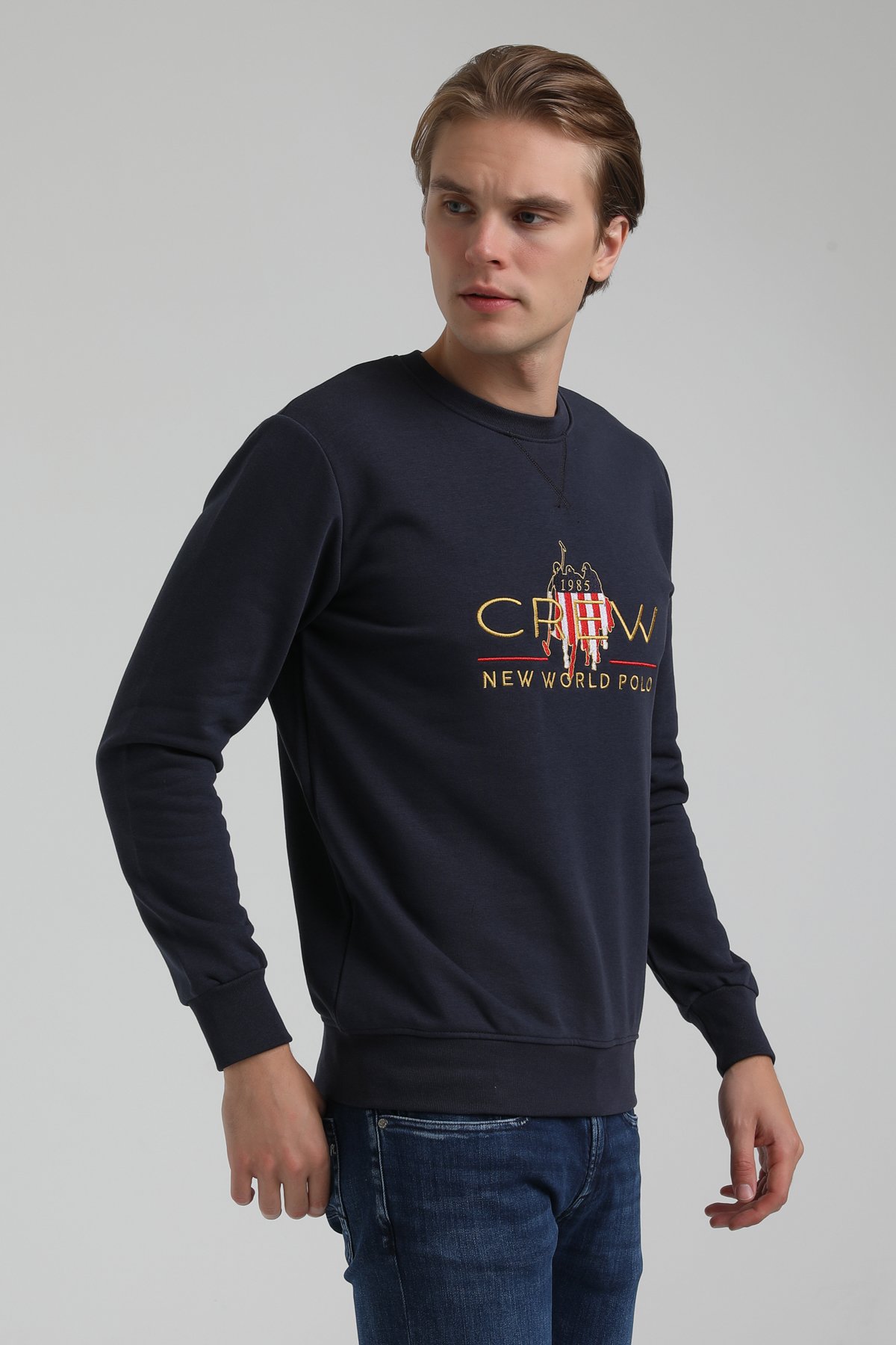 New World Polo Bisiklet Yaka Lacivert Regular Sweatshirt 22FWM60116