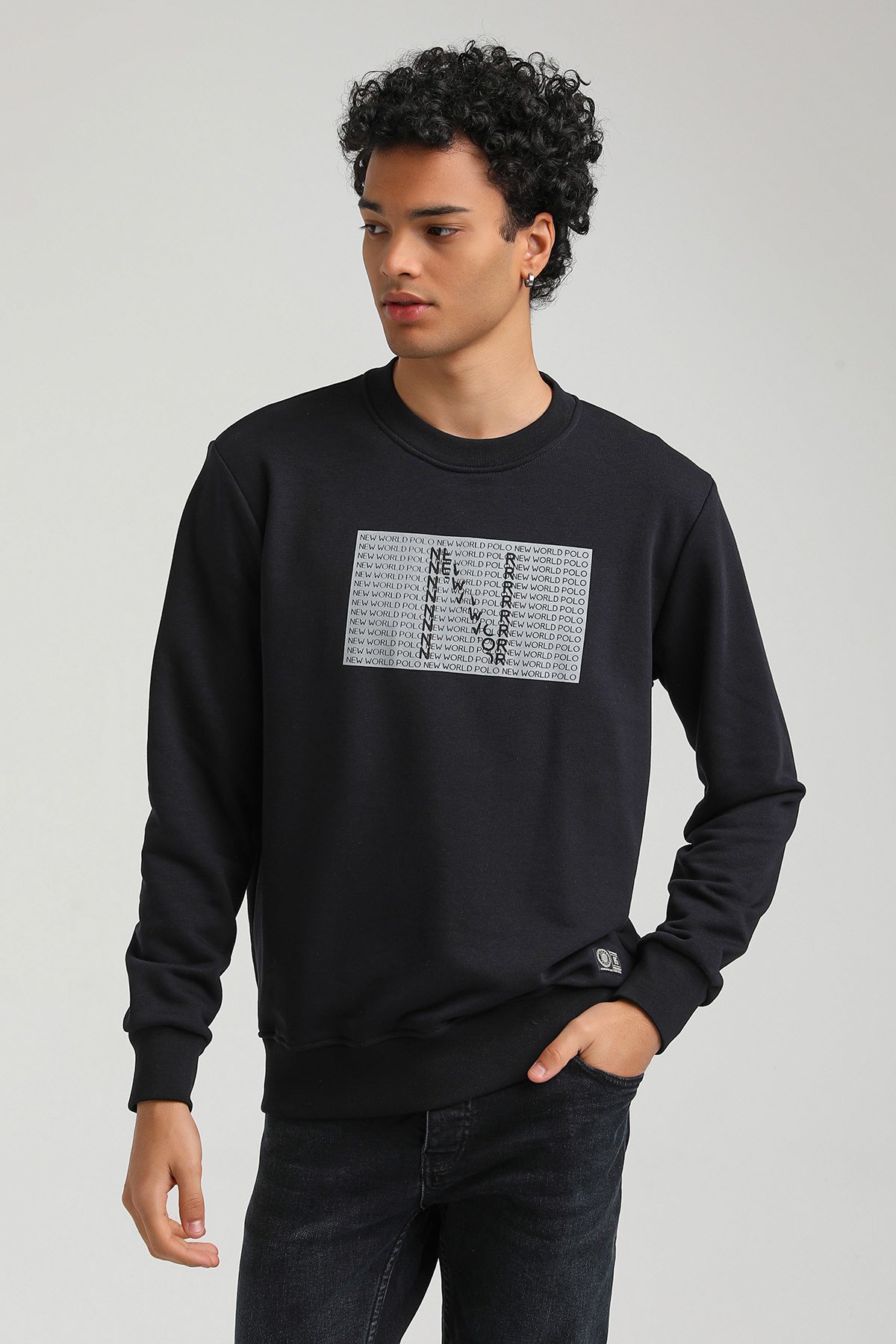New World Polo Bisiklet Yaka Lacivert Slim Fit Sweatshirt 23FWM60152